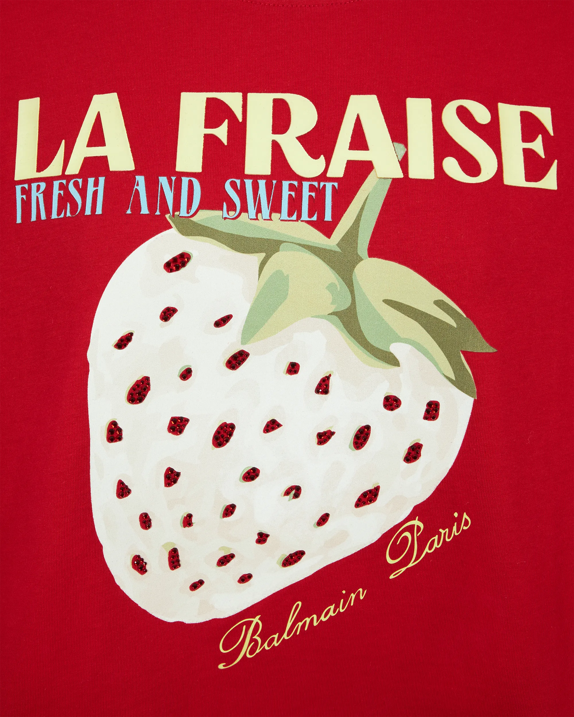 Cropped T-Shirt With Balmain Strawberry Print - DIHSAN