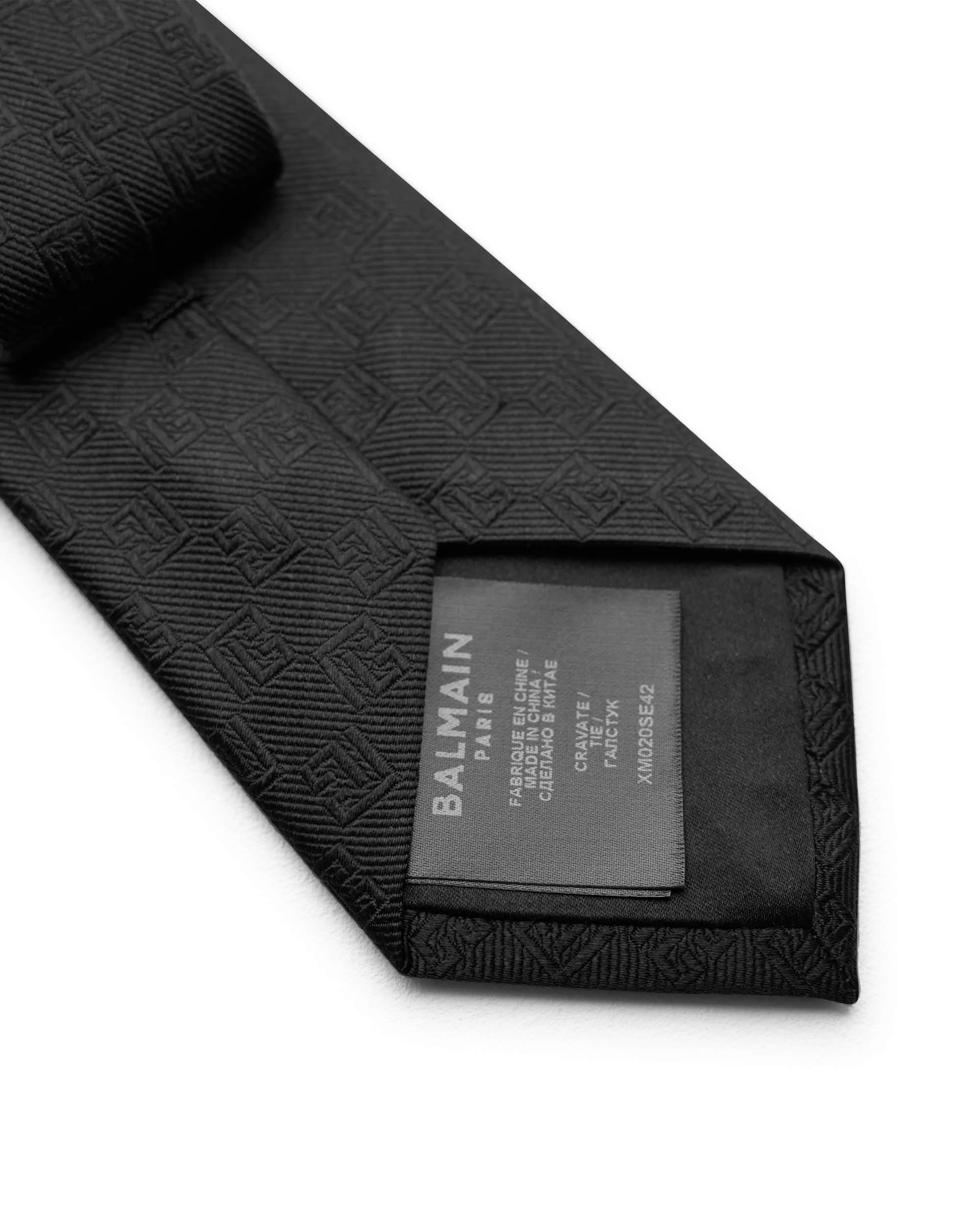 Black Silk PB Labyrinth Monogram Slim Silk Tie by Balmain | DIHSAN