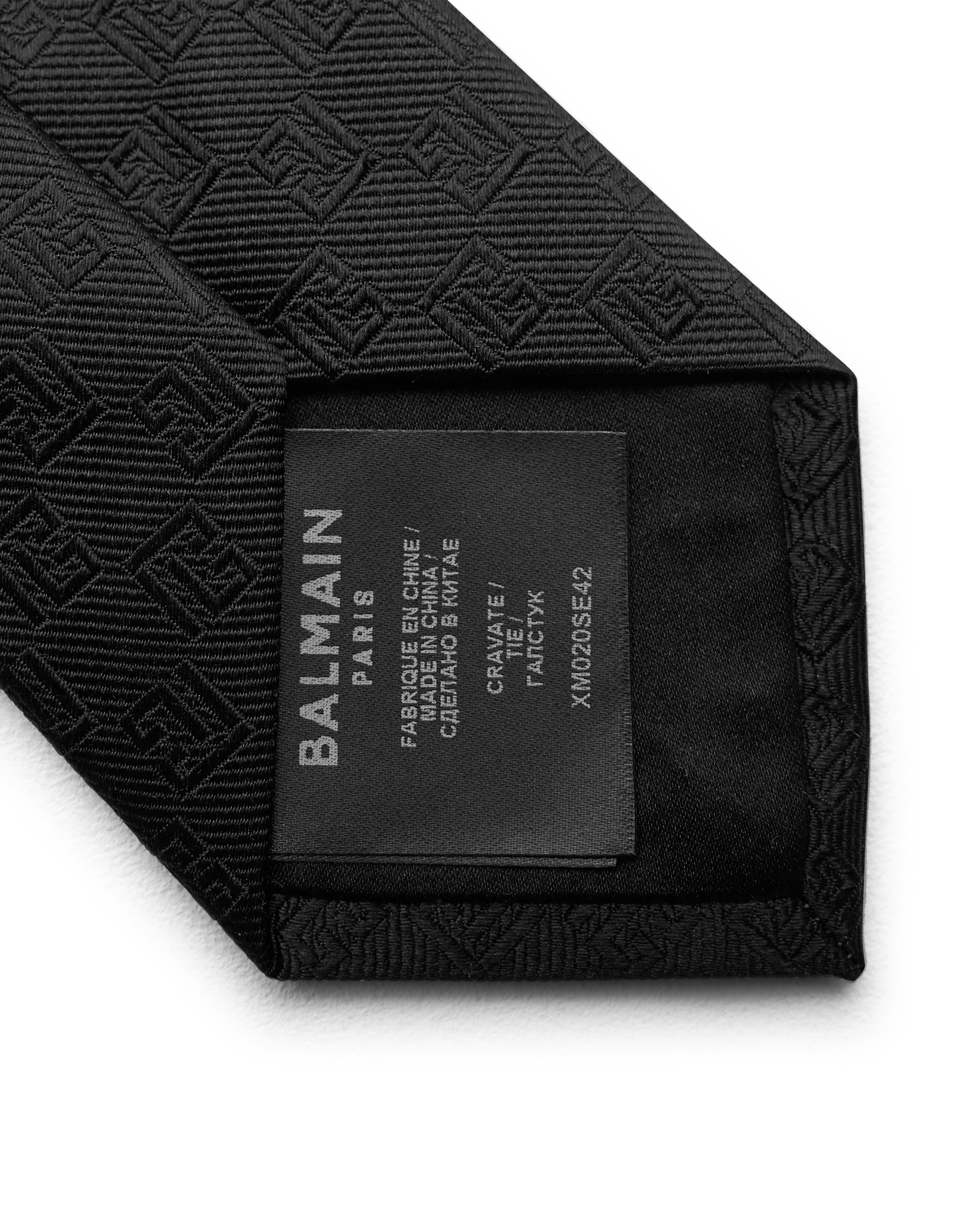 Black Silk PB Labyrinth Monogram Slim Silk Tie by Balmain | DIHSAN