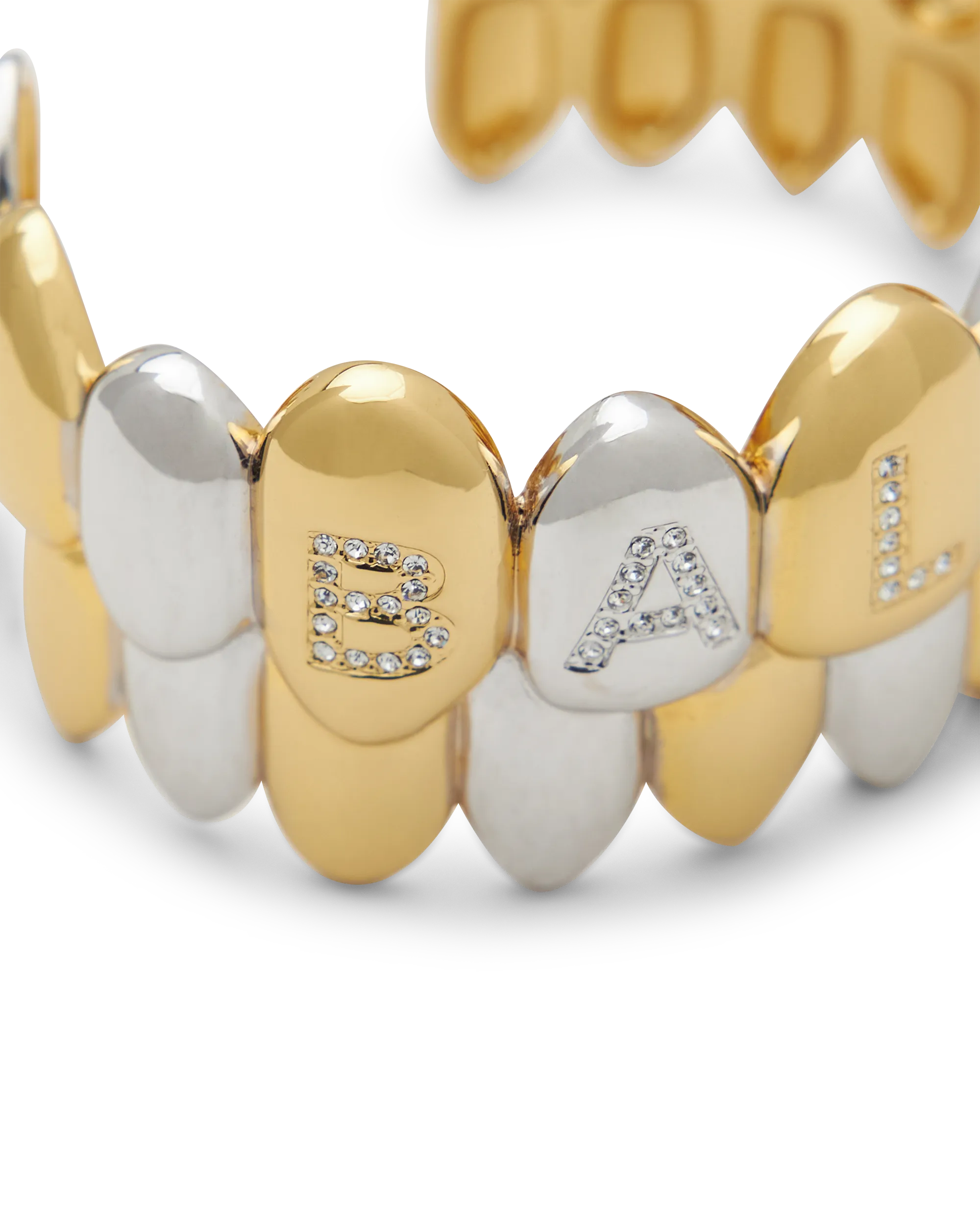 Gold Brass Brass And Crystal Grillz Cuff Bracelet by Balmain | DIHSAN
