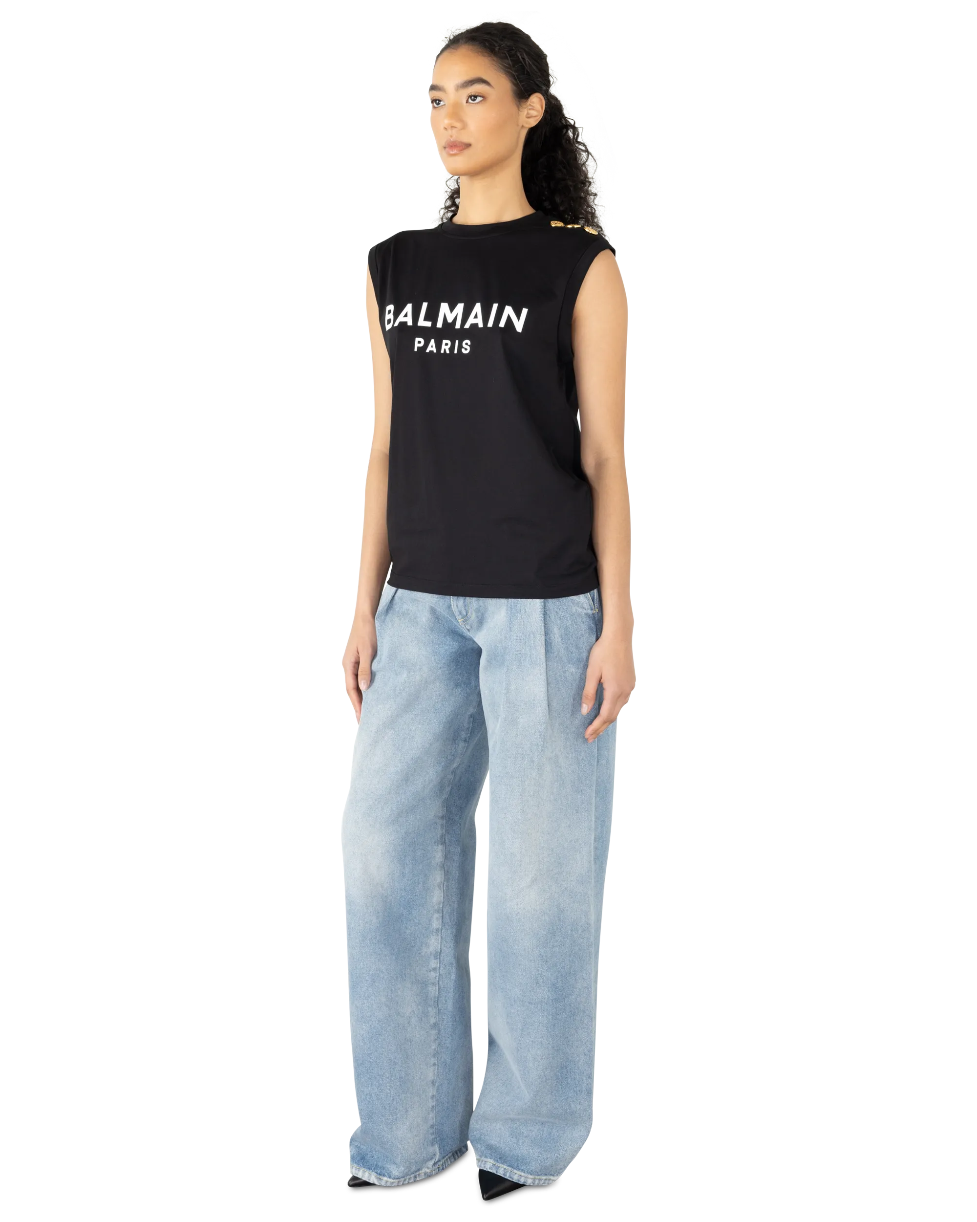 3 Button Balmain Paris Printed Tank Top