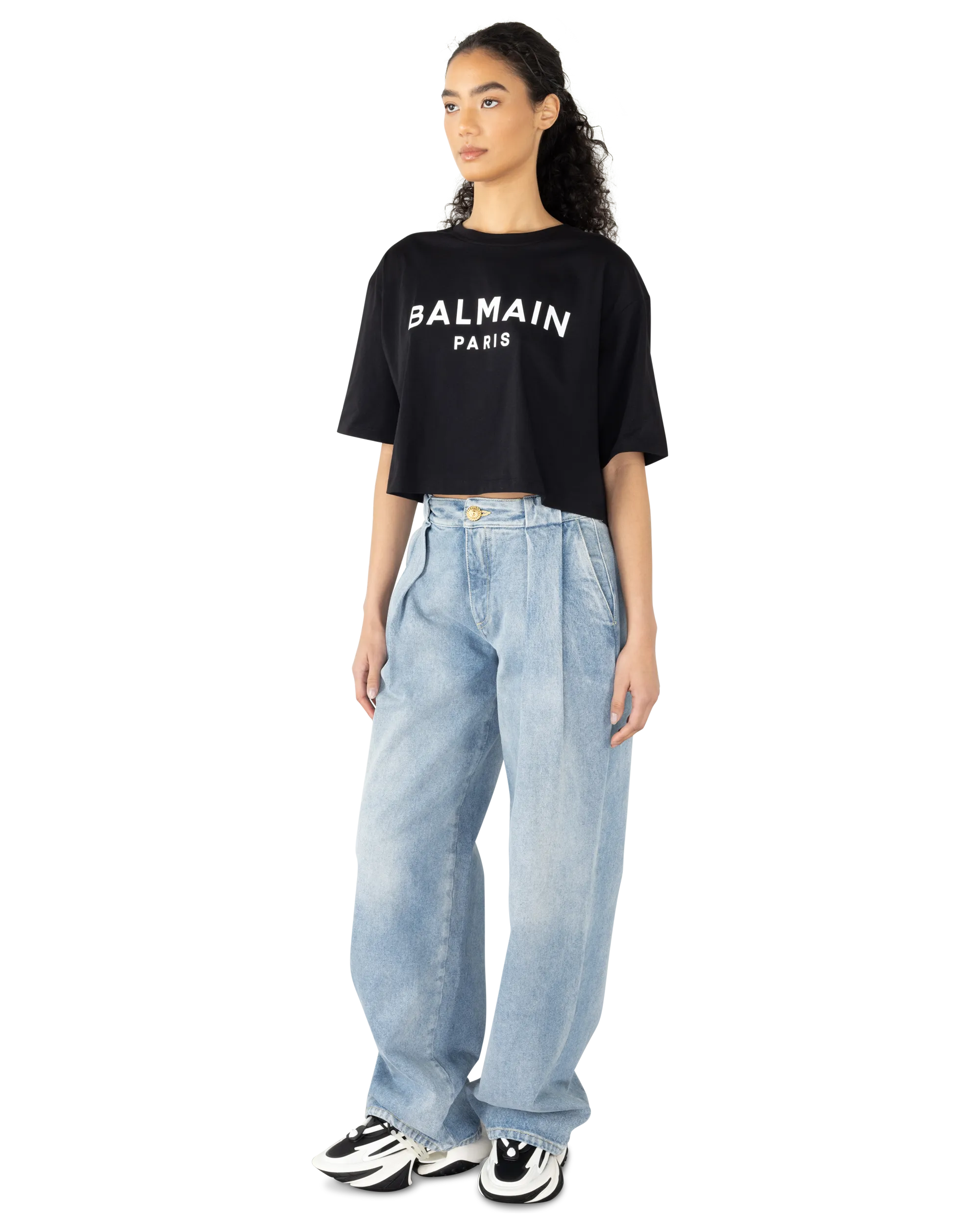 Cropped Balmain Printed T-Shirt
