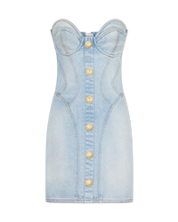 Button-Detailed Bustier Denim Dress