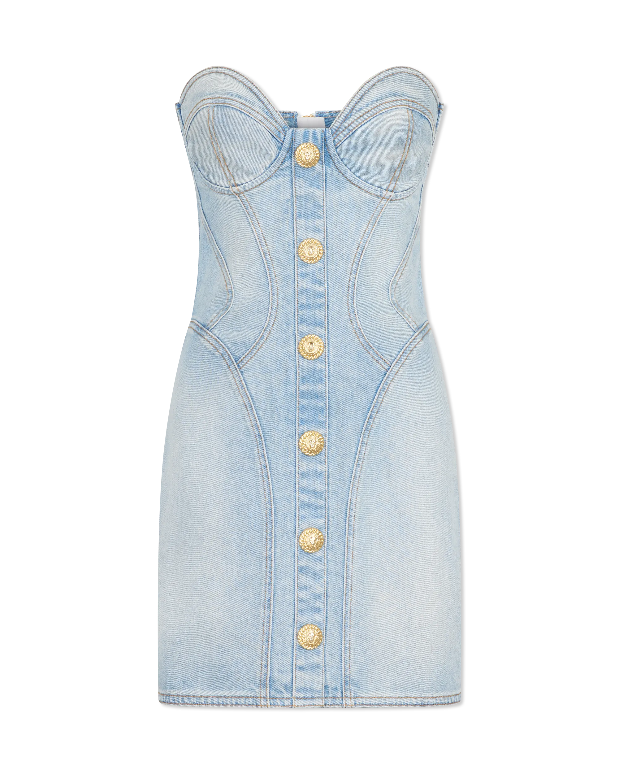 Button-Detailed Bustier Denim Dress