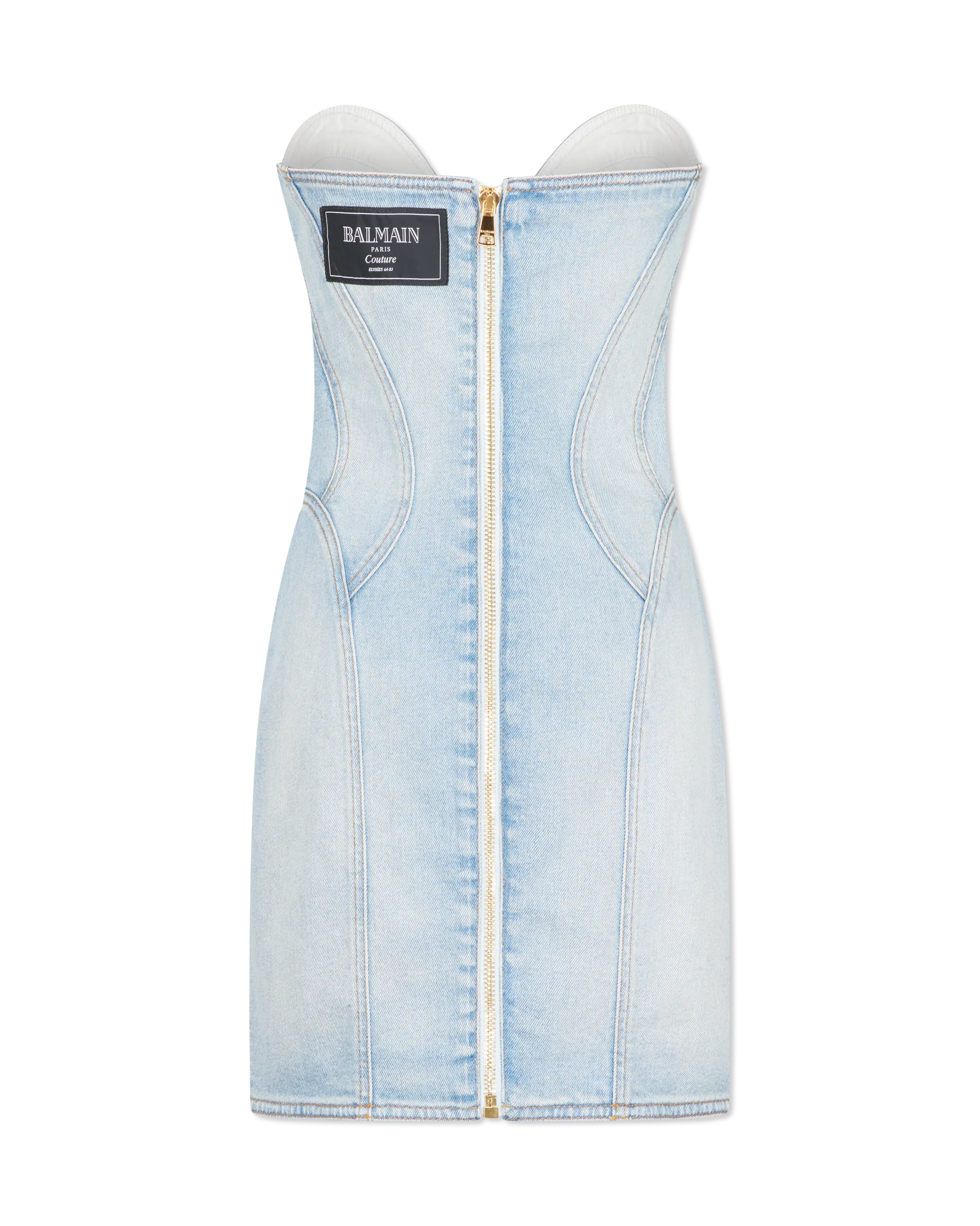 Button-Detailed Bustier Denim Dress