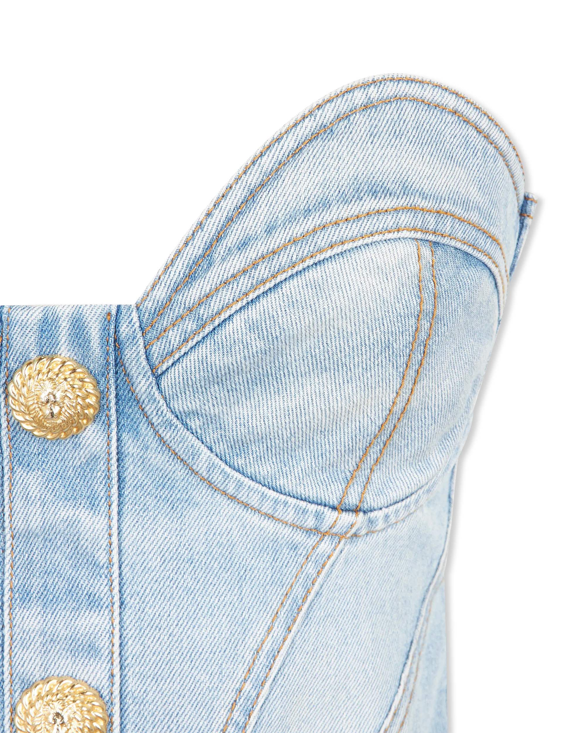 Button-Detailed Bustier Denim Dress