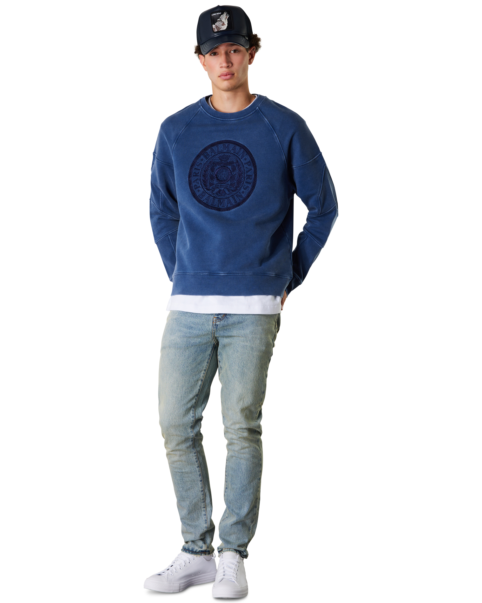 "Coin" Embroidered Ribbed Sweatshirt