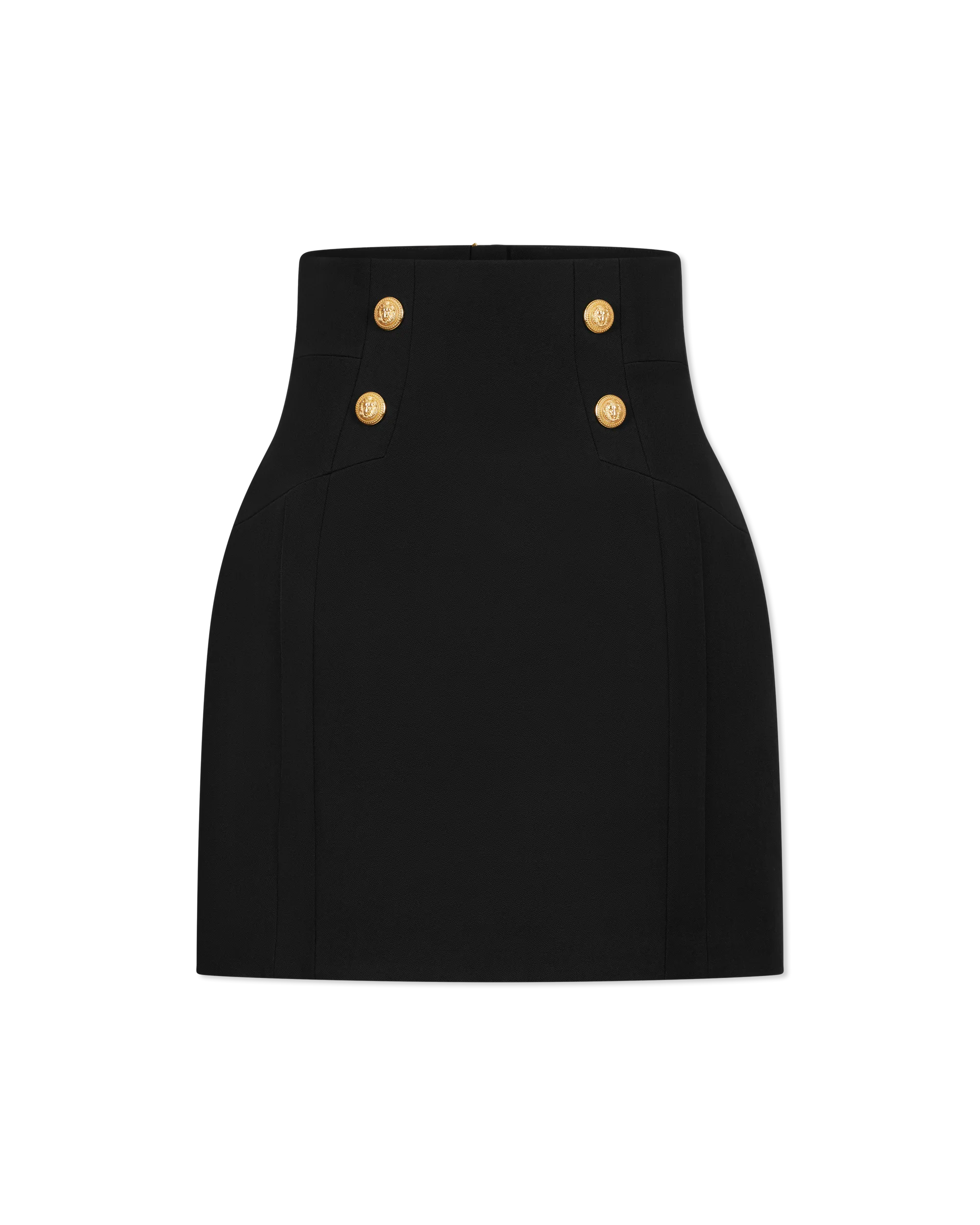High Waisted 4 Button Wool Mini Skirt - DIHSAN