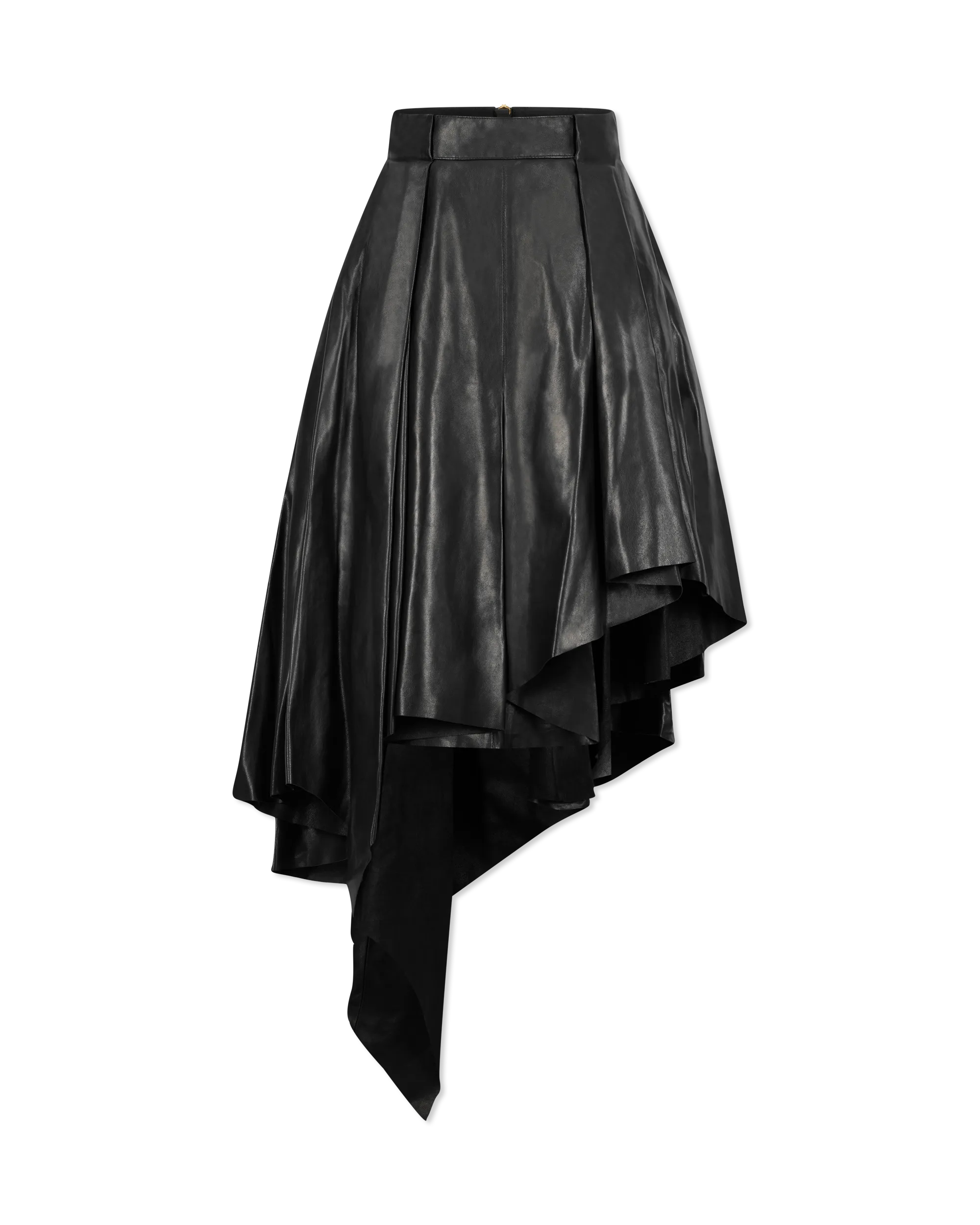 Asymmetrical Pleated Midi Leather Skirt - DIHSAN