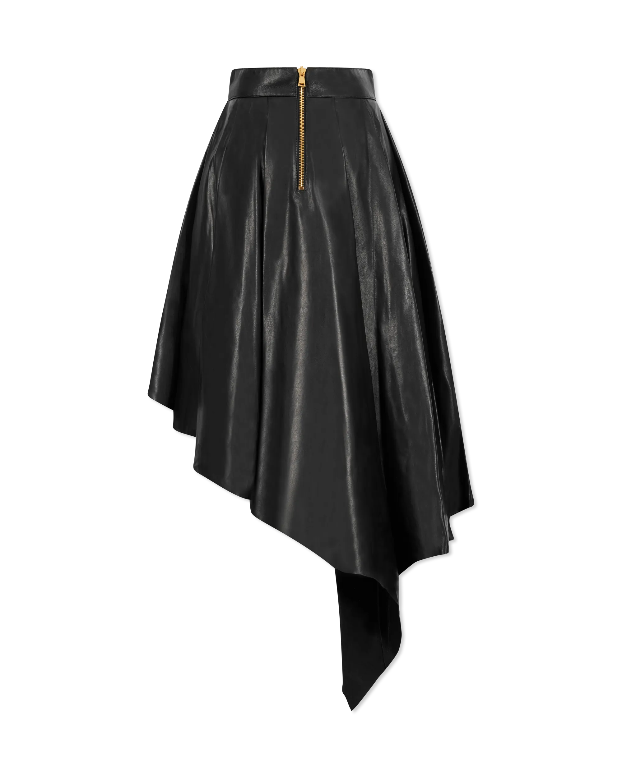 Asymmetrical Pleated Midi Leather Skirt - DIHSAN