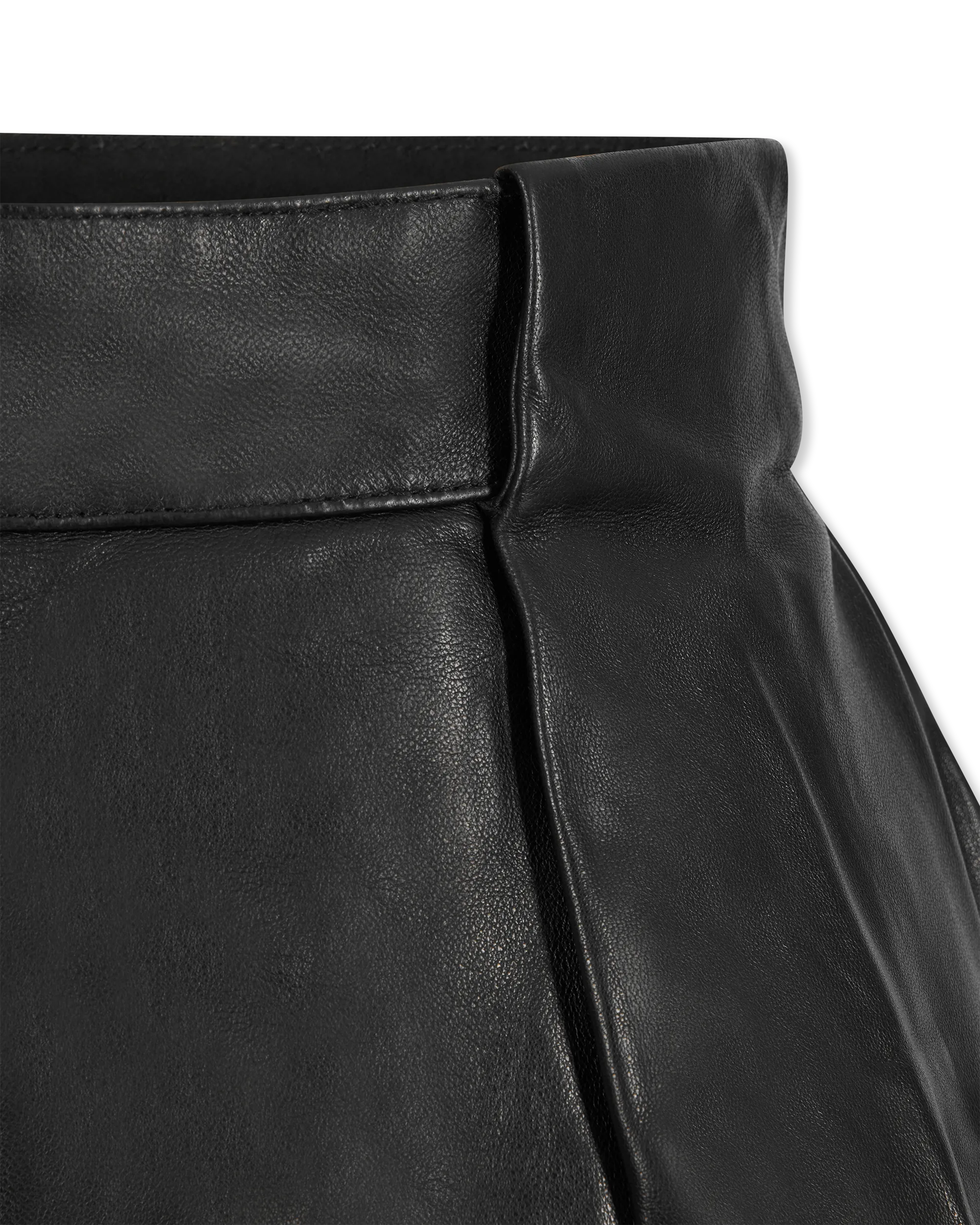 Asymmetrical Pleated Midi Leather Skirt - DIHSAN
