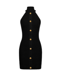 Halterneck Button Knit Mini Dress - DIHSAN