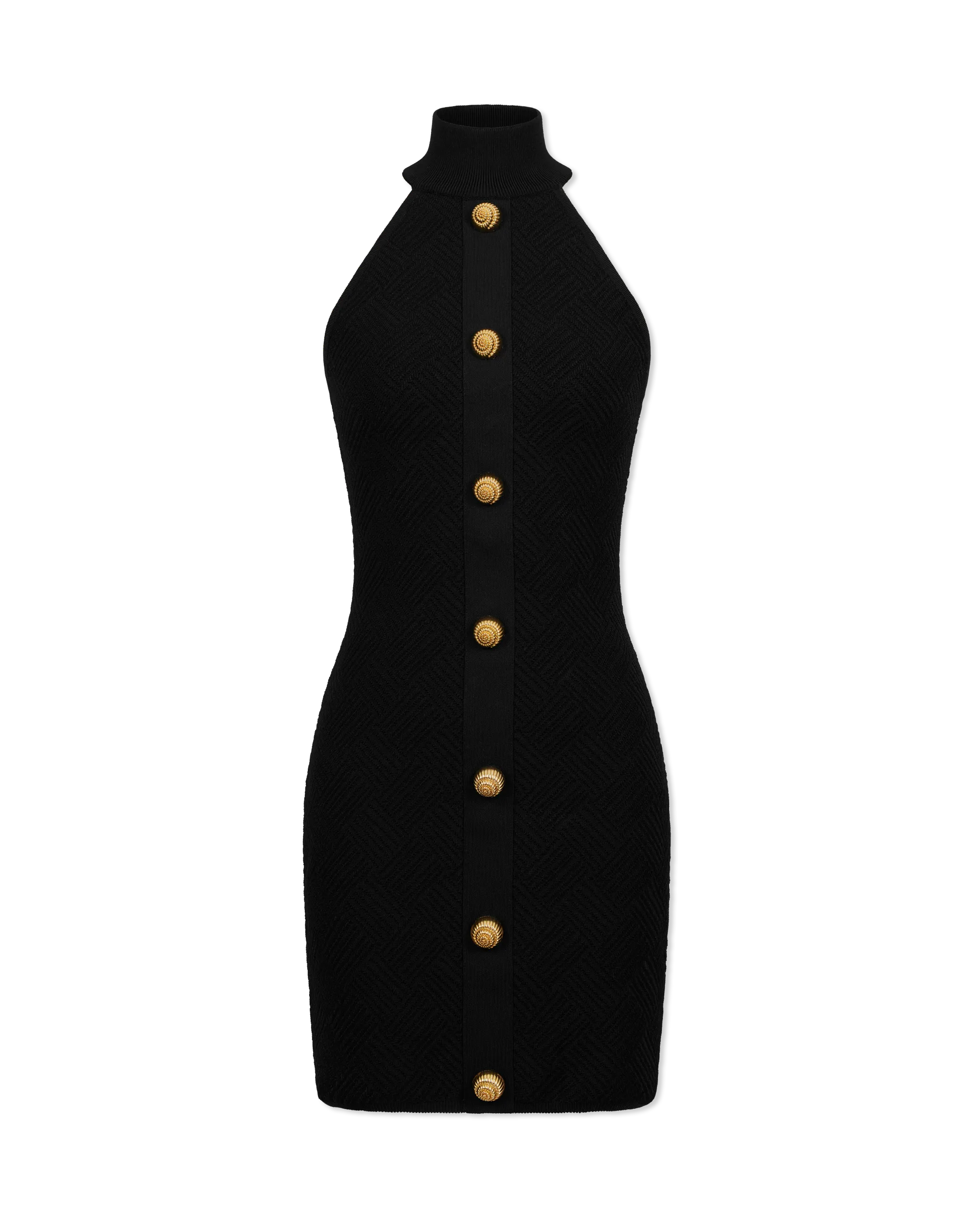 Halterneck Button Knit Mini Dress - DIHSAN