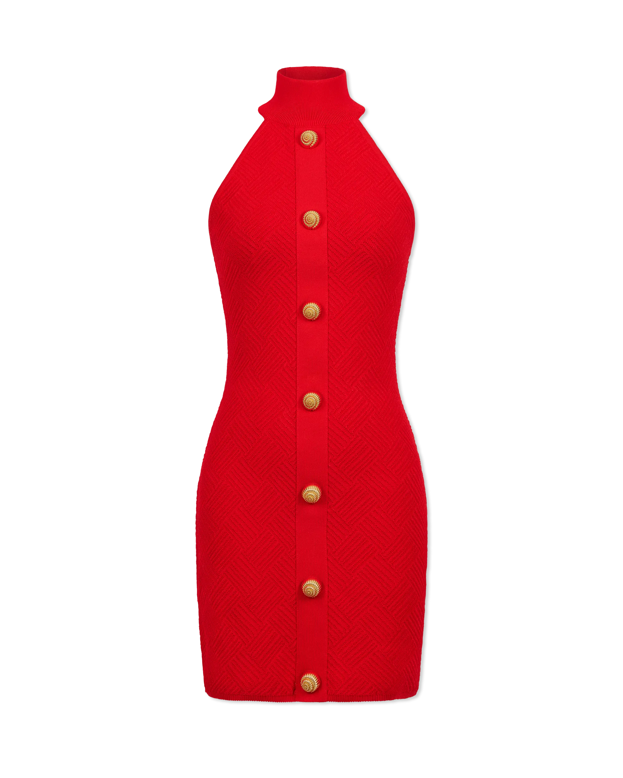 Halterneck Button Knit Mini Dress - DIHSAN