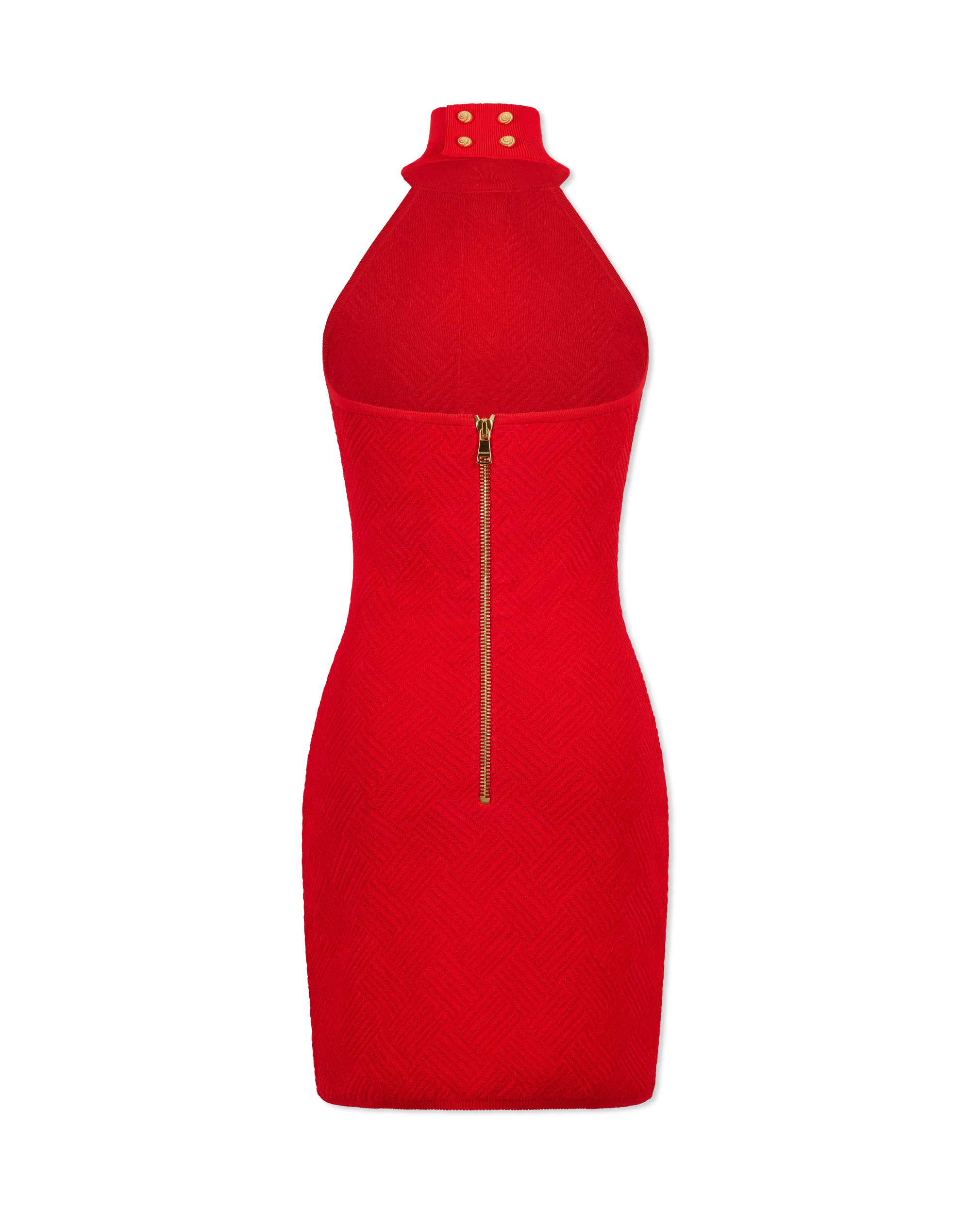 Halterneck Button Knit Mini Dress - DIHSAN