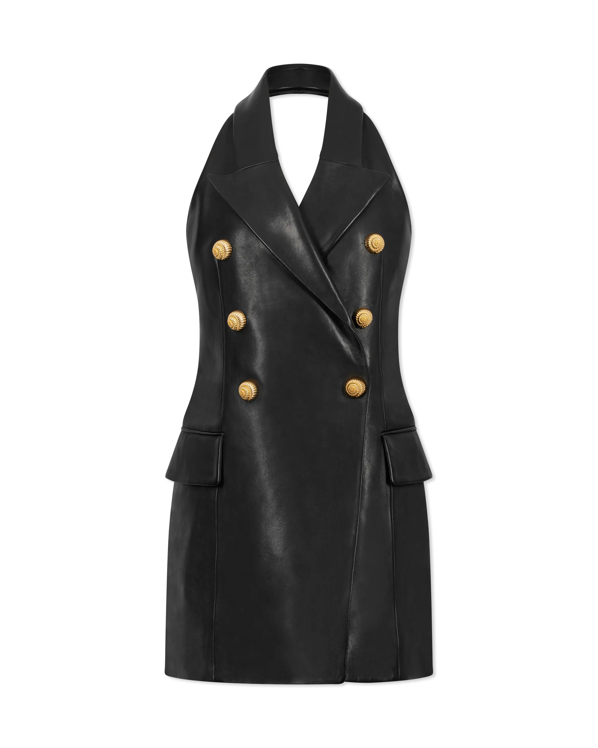 Lambskin Leather Halterneck Mini Dress - DIHSAN