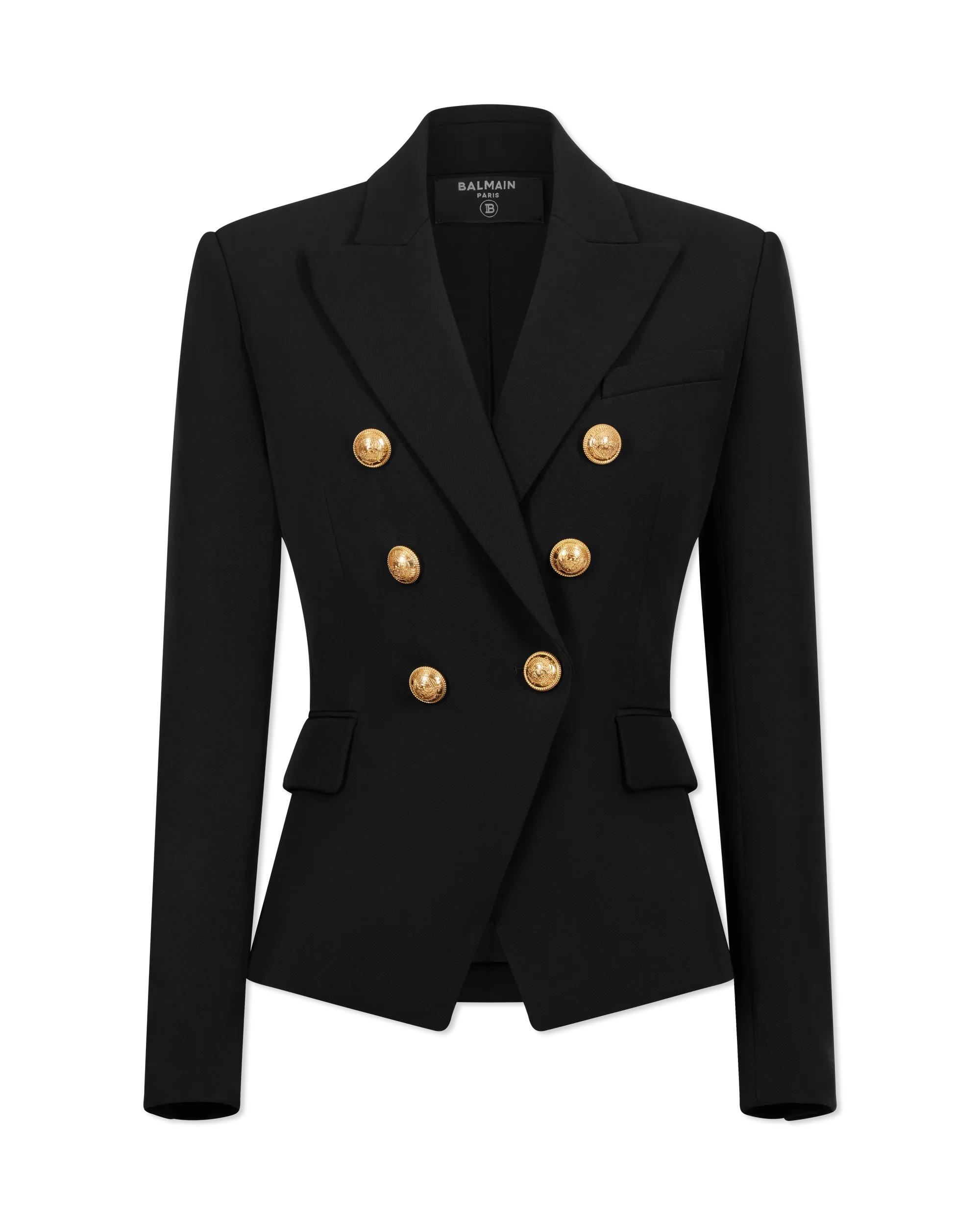 Black Virgin Grain De Poudre 6 Button Jacket by Balmain | DIHSAN