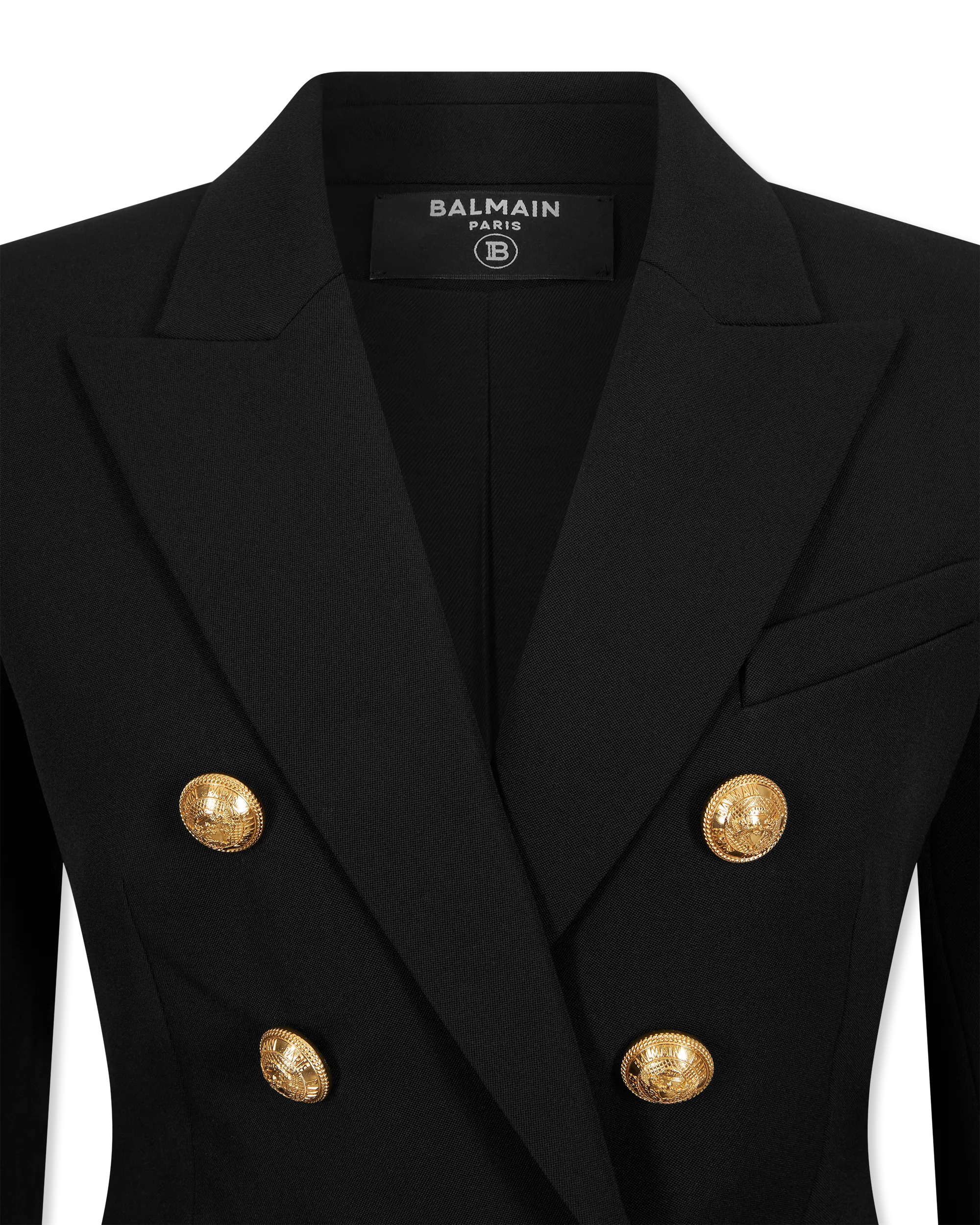 Black Virgin Grain De Poudre 6 Button Jacket by Balmain | DIHSAN