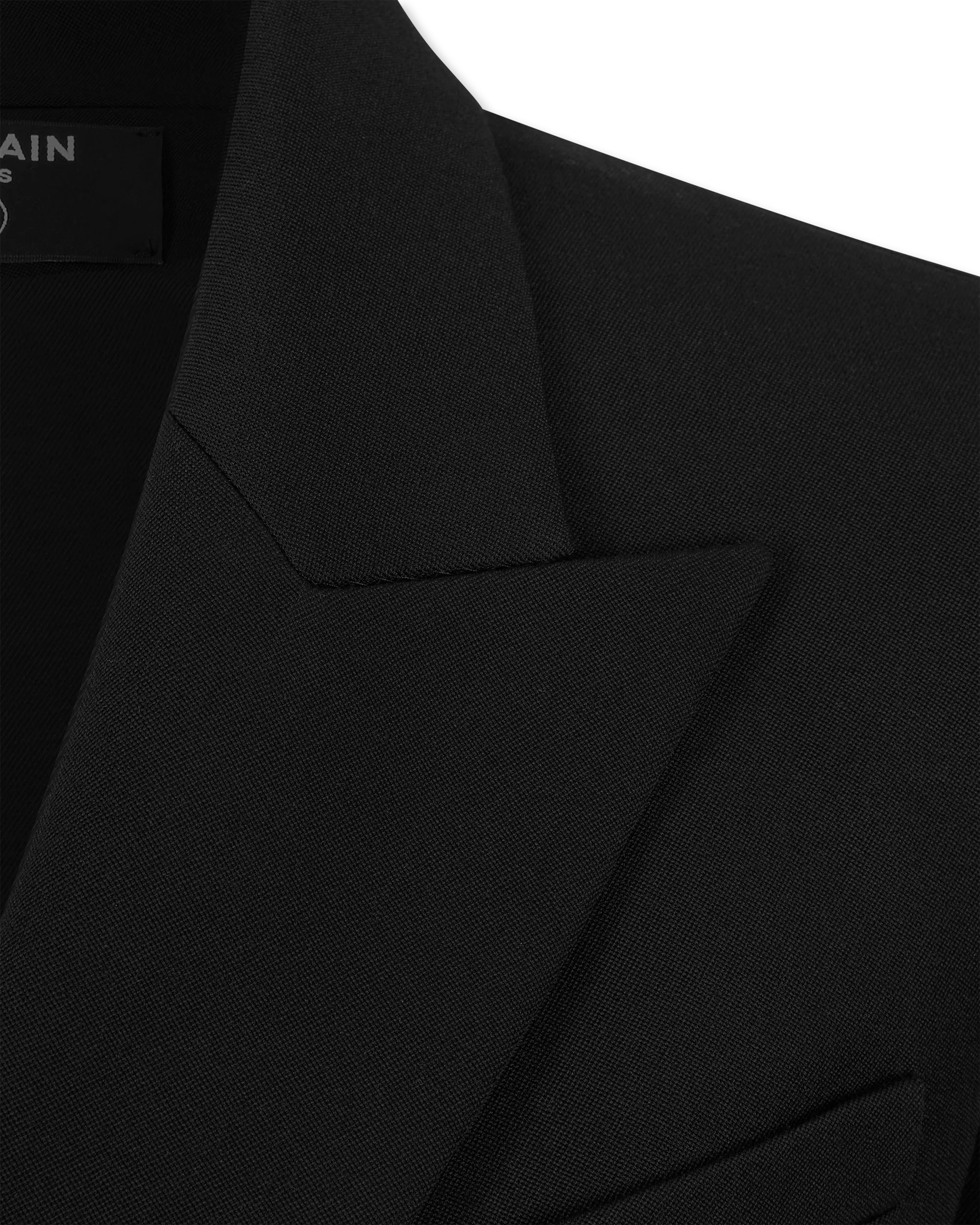 Black Virgin Grain De Poudre 6 Button Jacket by Balmain | DIHSAN