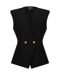 Buttoned Grain De Poudre Vest - DIHSAN