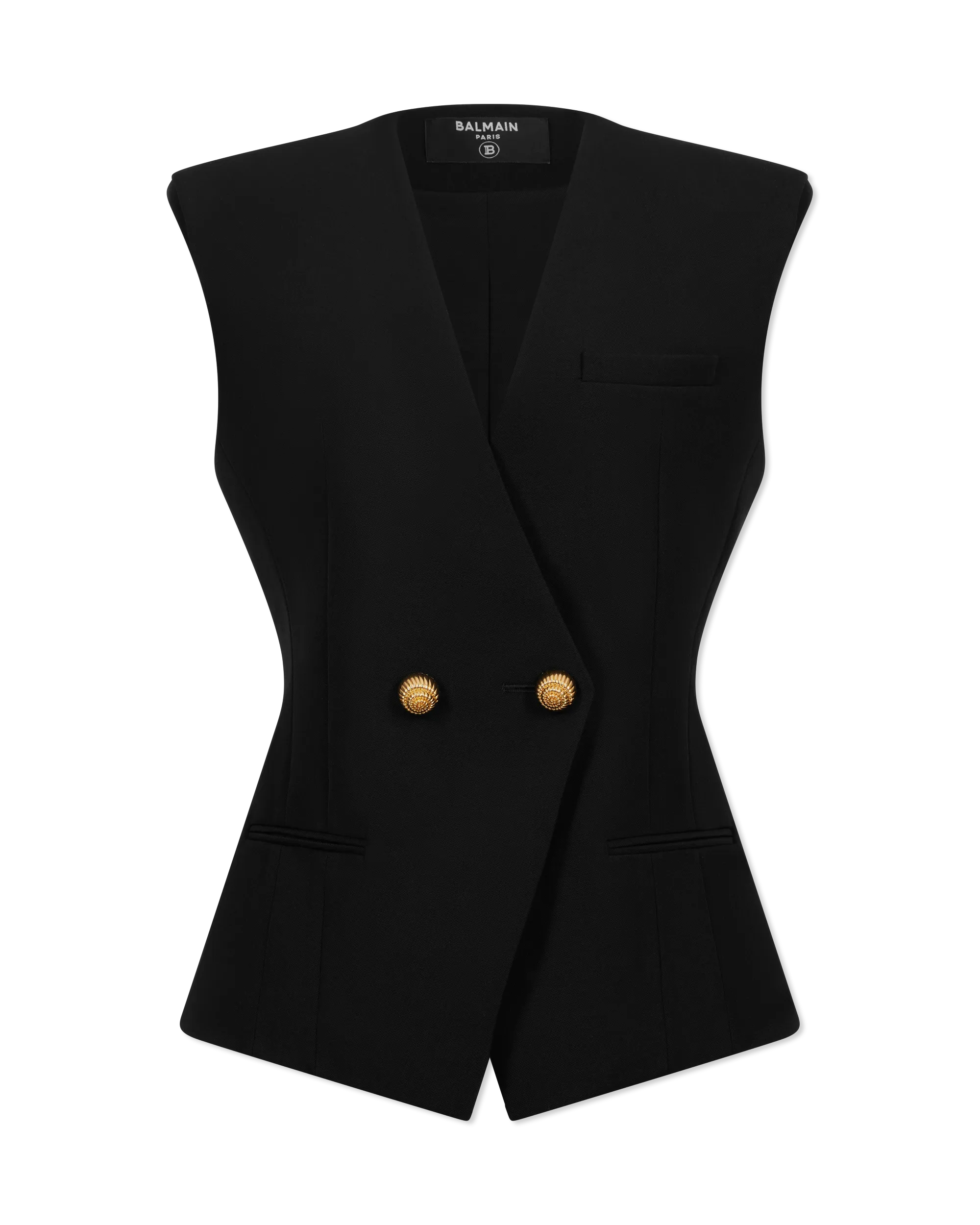 Buttoned Grain De Poudre Vest - DIHSAN