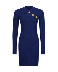 3 Button V-Neck Knit Mini Dress - DIHSAN