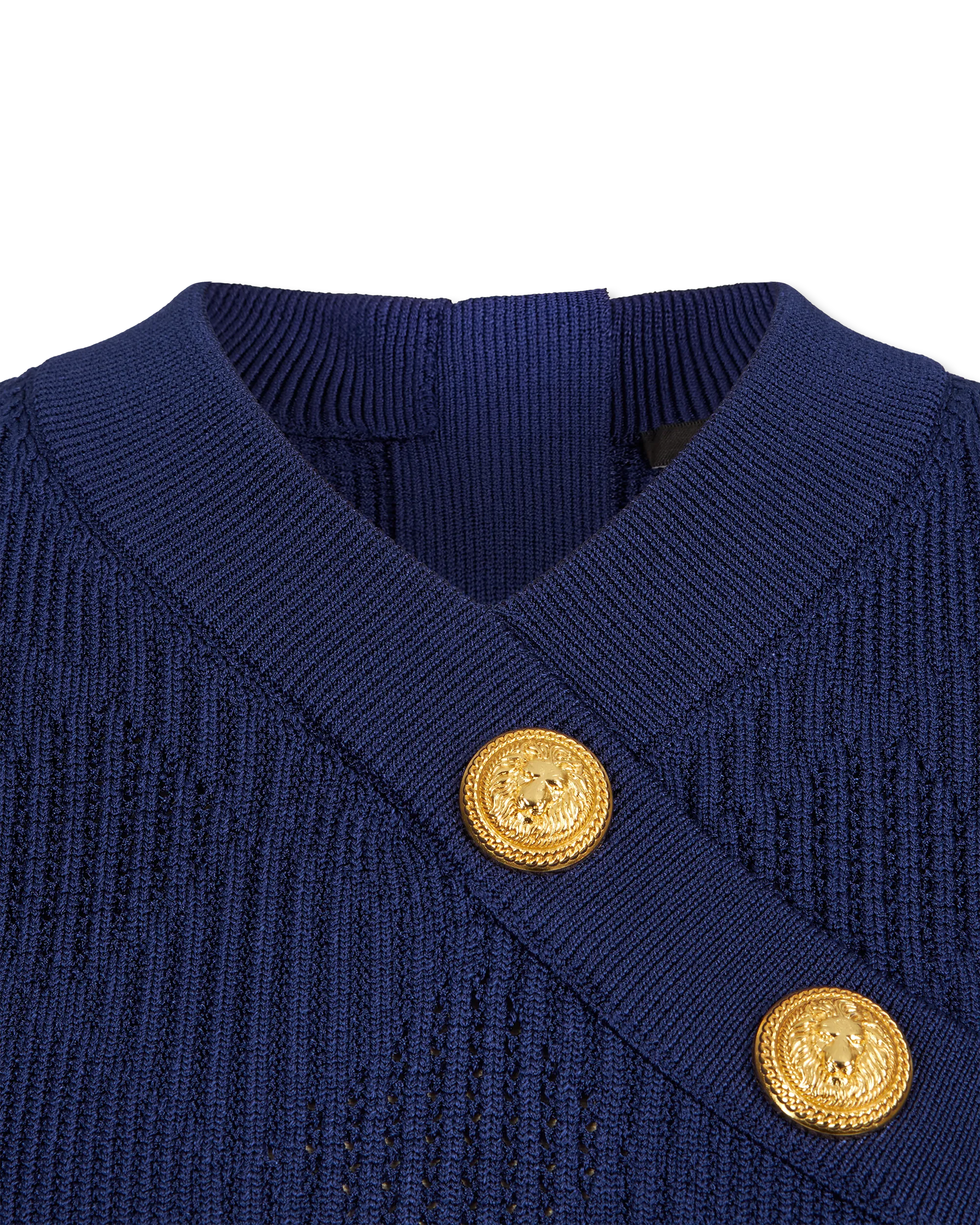3 Button V-Neck Knit Mini Dress - DIHSAN