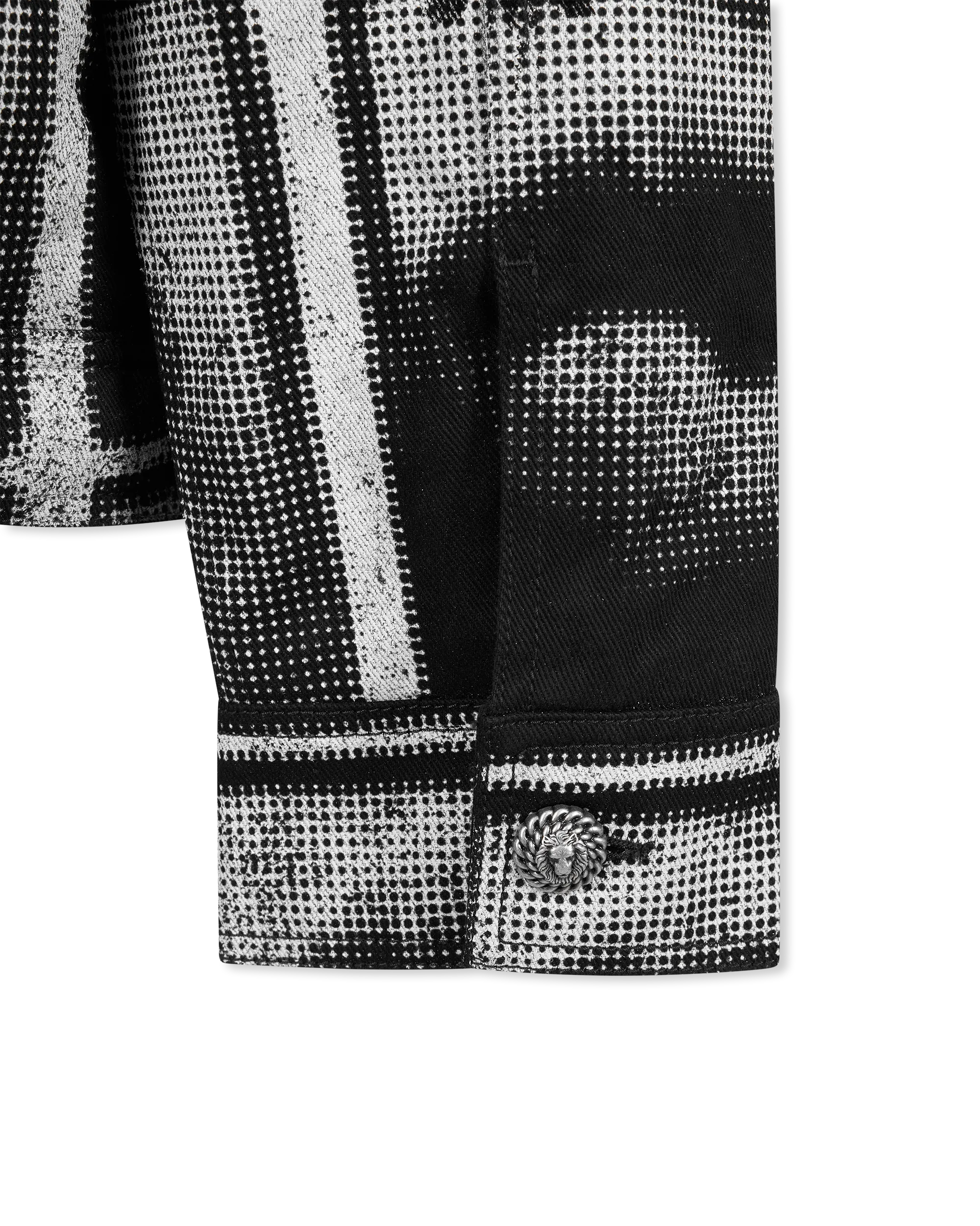 Bouclé Collar Printed Lips Denim Jacket - DIHSAN