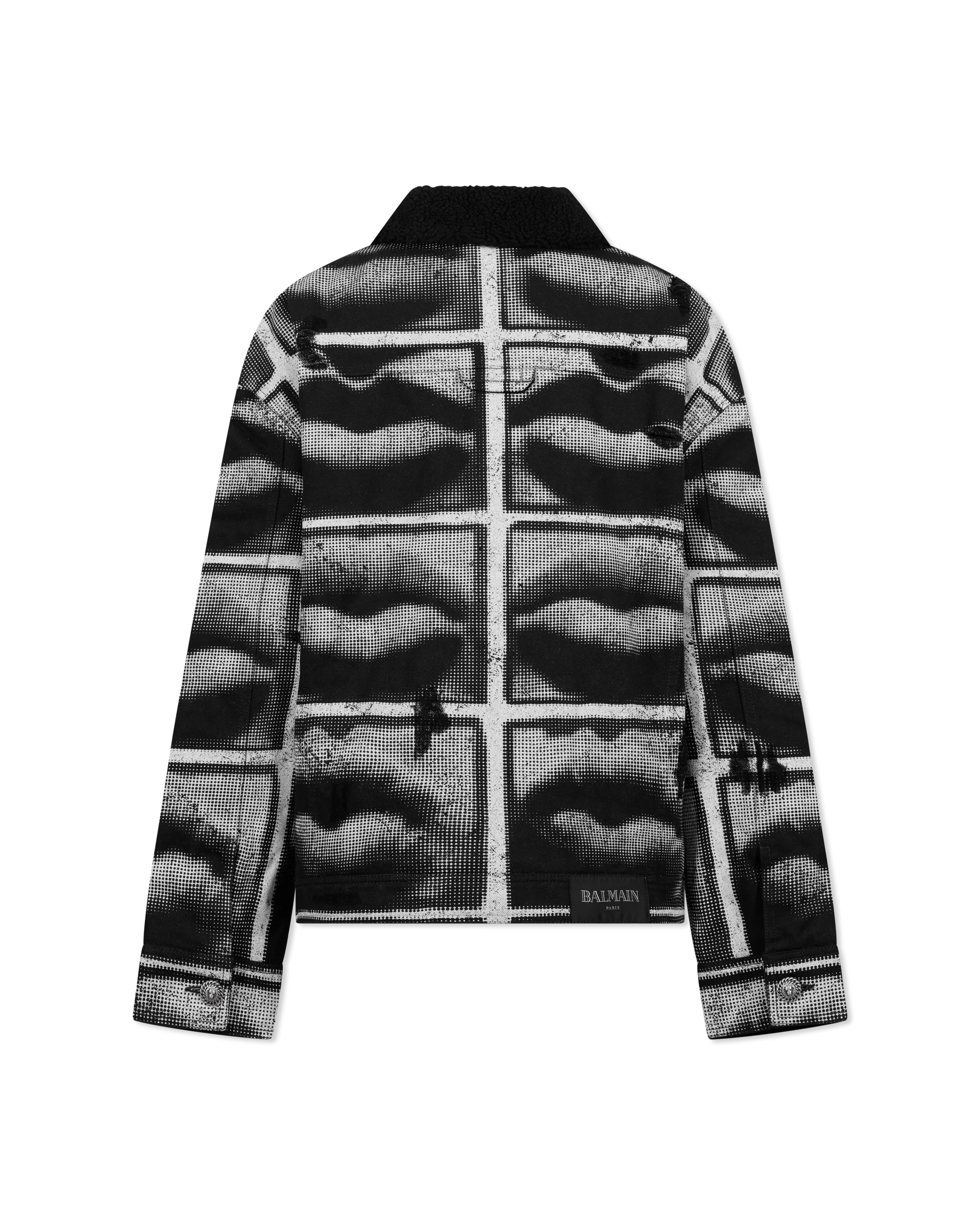 Bouclé Collar Printed Lips Denim Jacket - DIHSAN