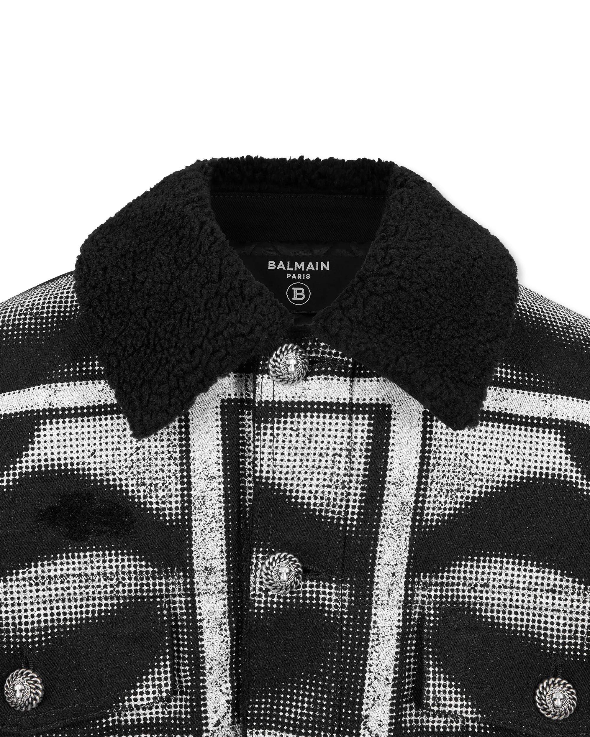 Bouclé Collar Printed Lips Denim Jacket - DIHSAN