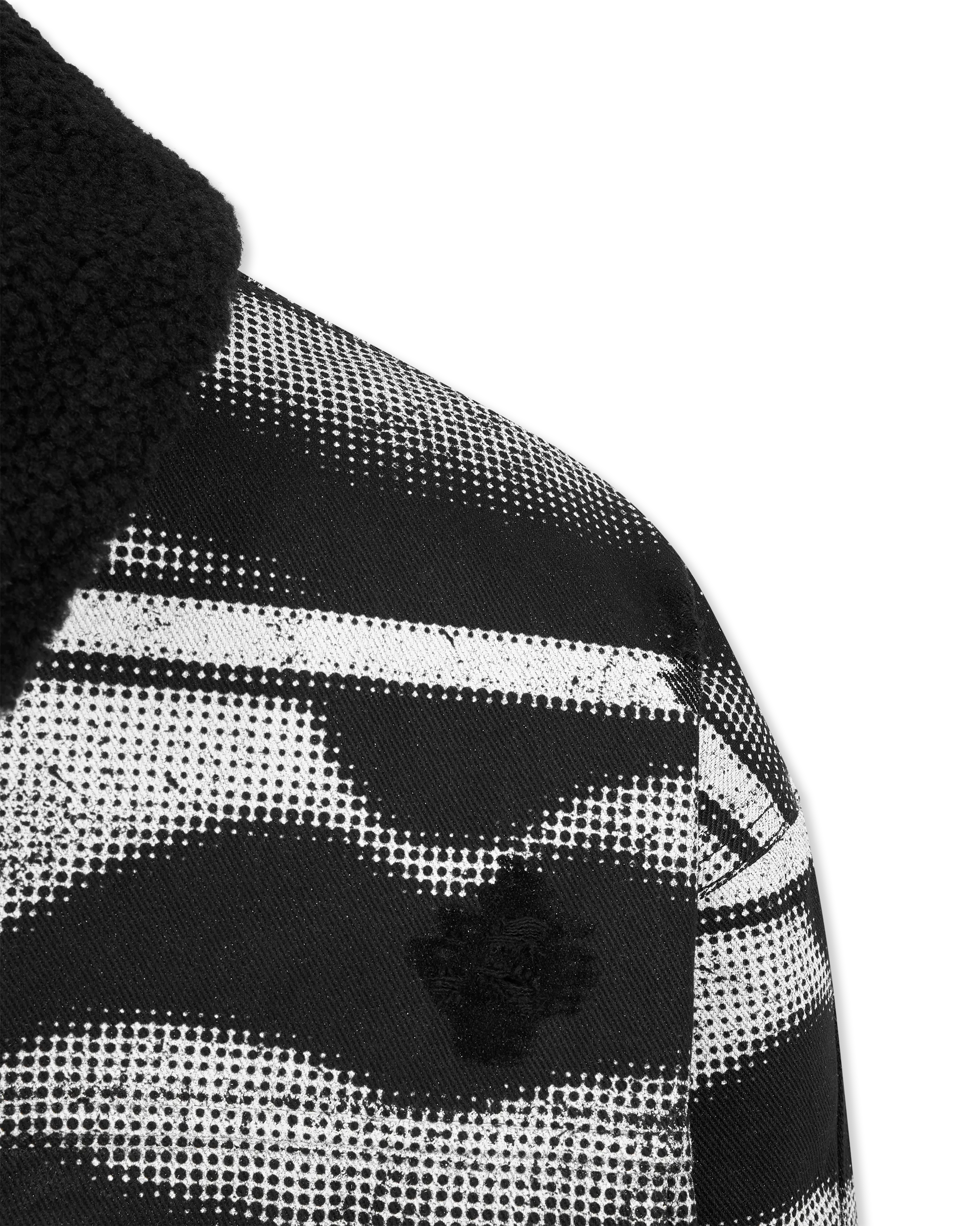 Bouclé Collar Printed Lips Denim Jacket - DIHSAN