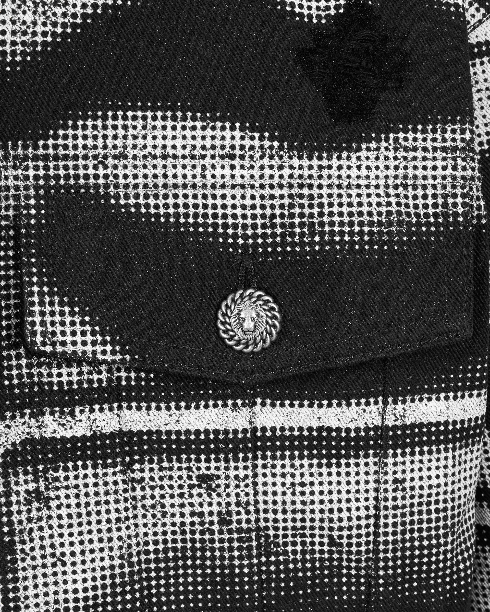 Bouclé Collar Printed Lips Denim Jacket - DIHSAN