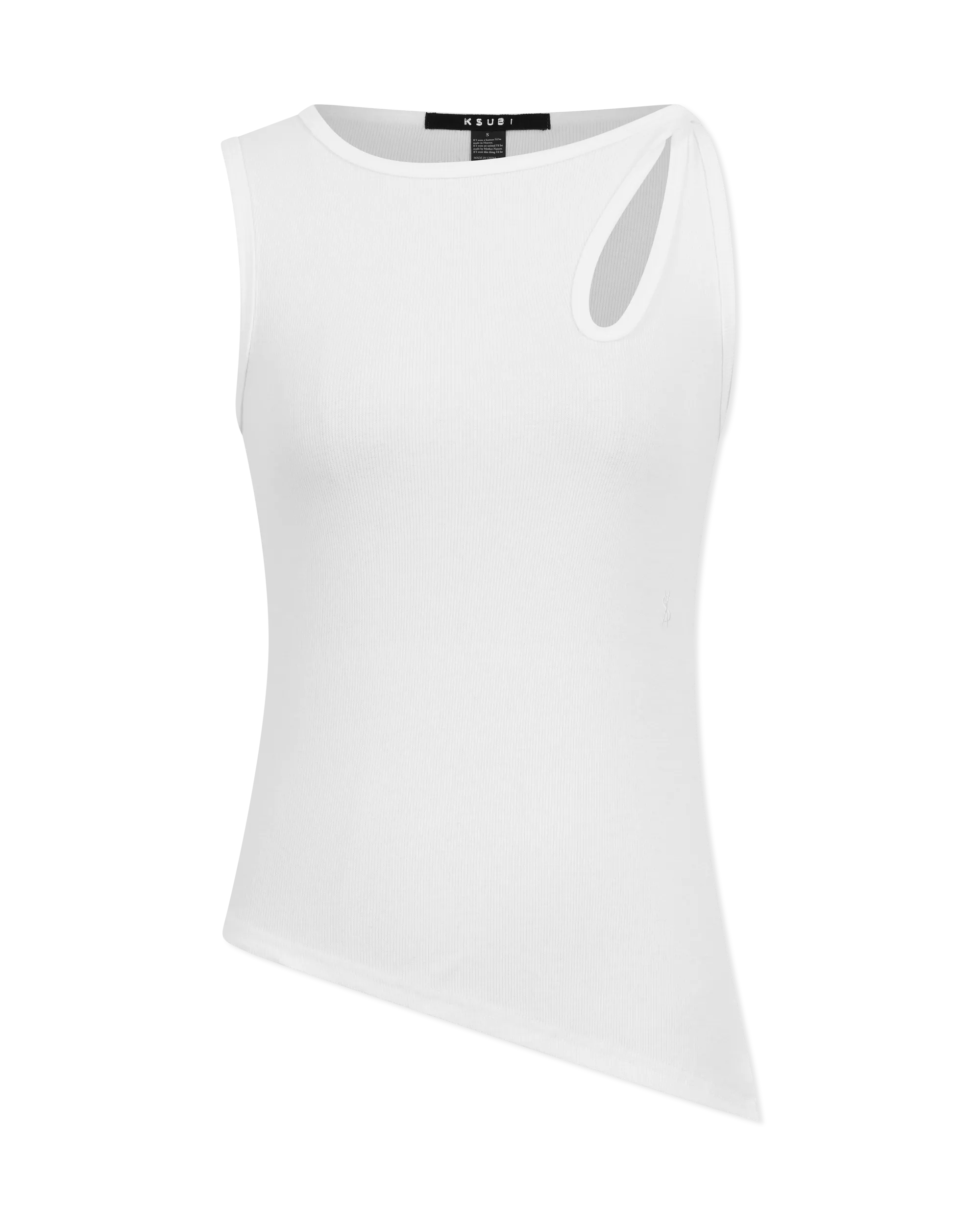 White Cotton Ksubi Jeans Twisted Asymmetrical Tank by KSUBI | DIHSAN