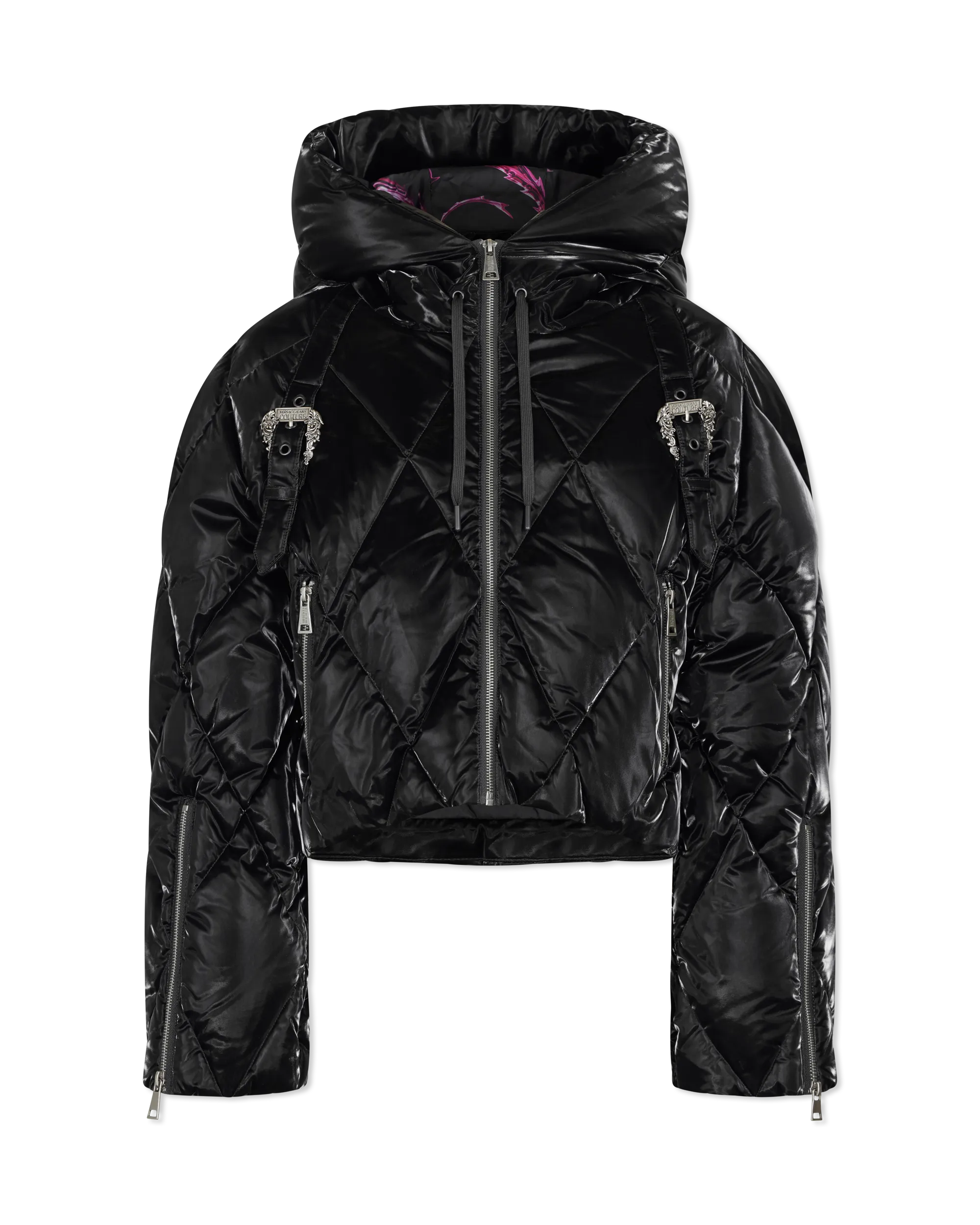 Baroque Buckle Hooded Puffer Bomber Jacket