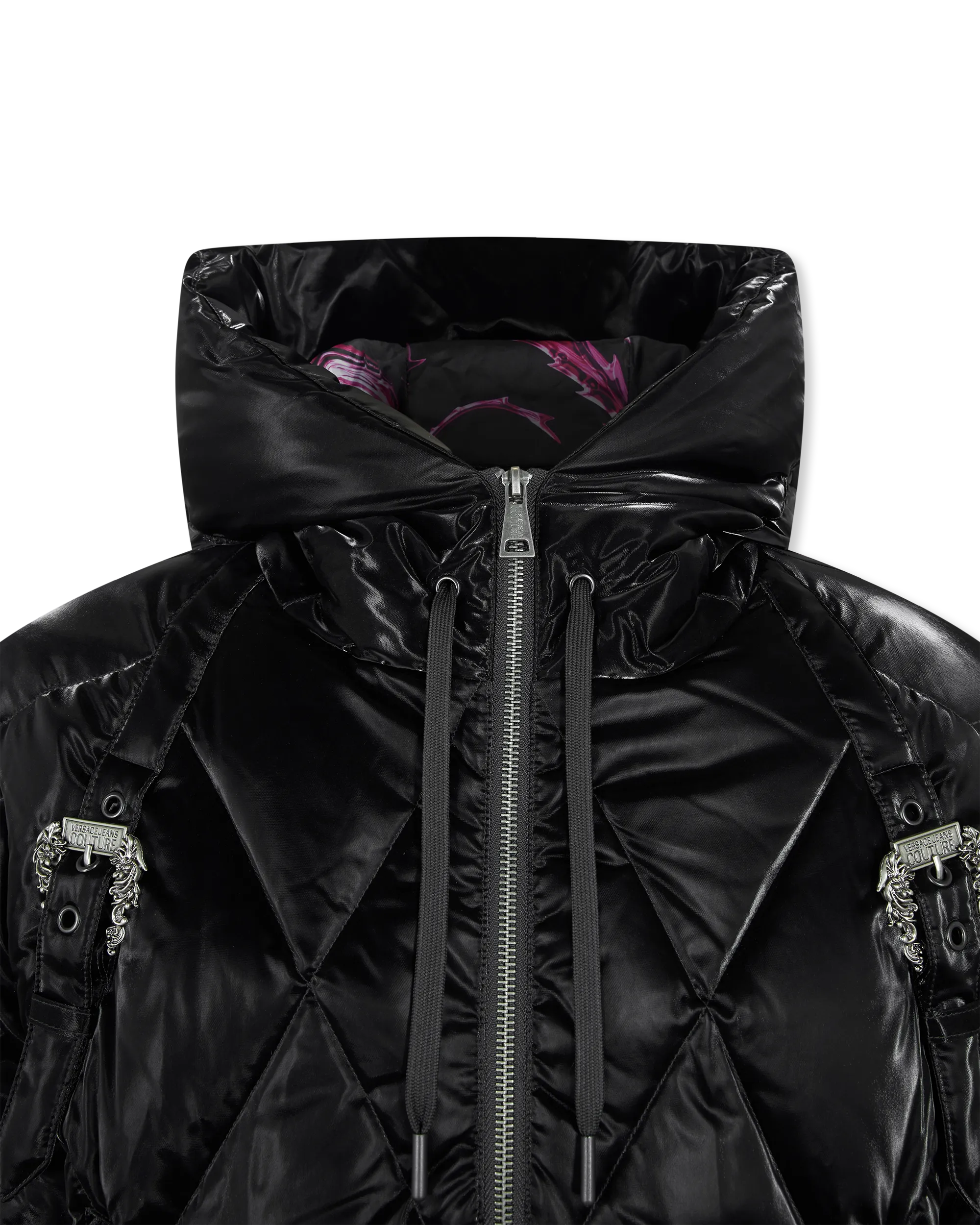 Baroque Buckle Hooded Puffer Bomber Jacket
