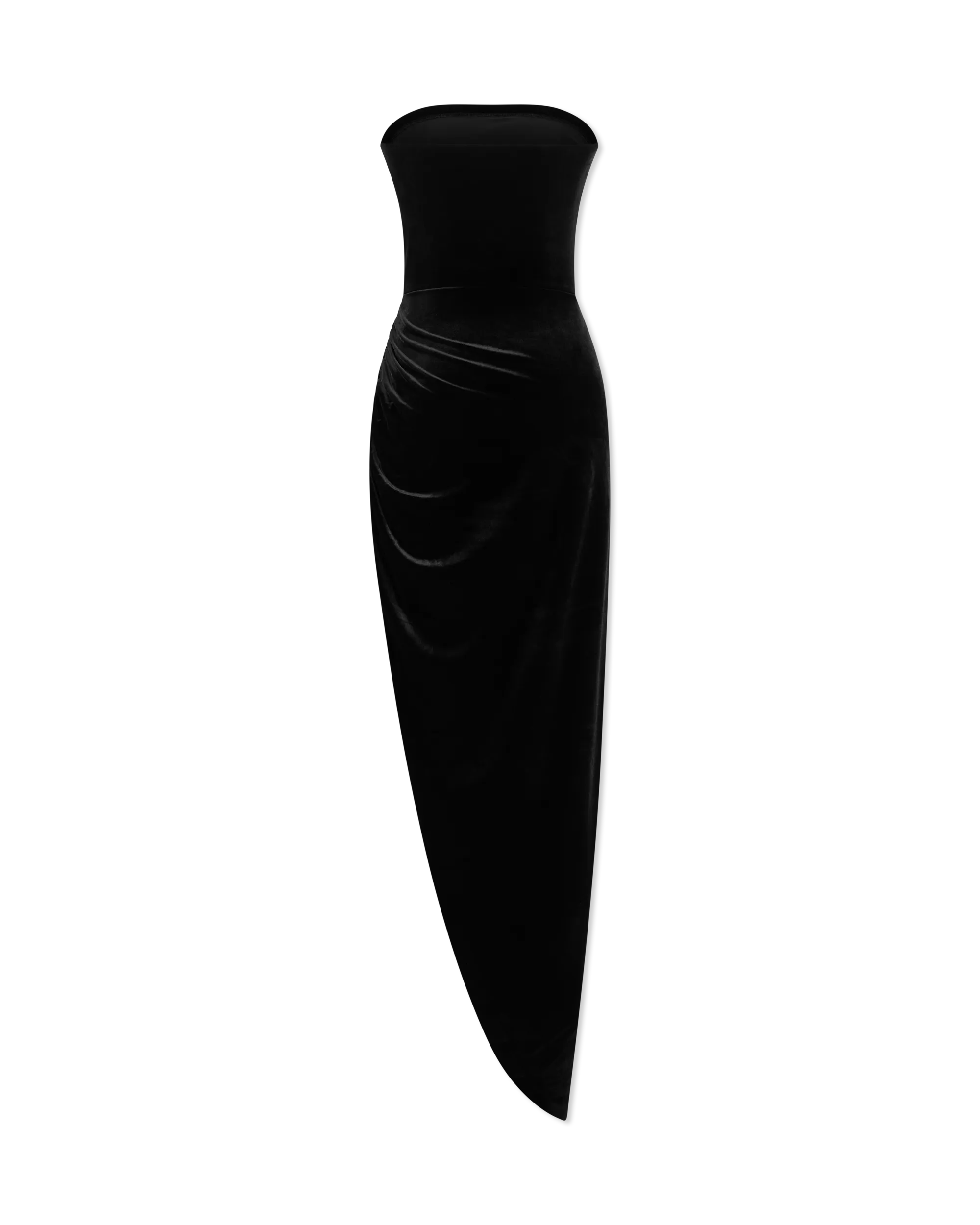 Velvet Strapless Side Drape Gown - DIHSAN