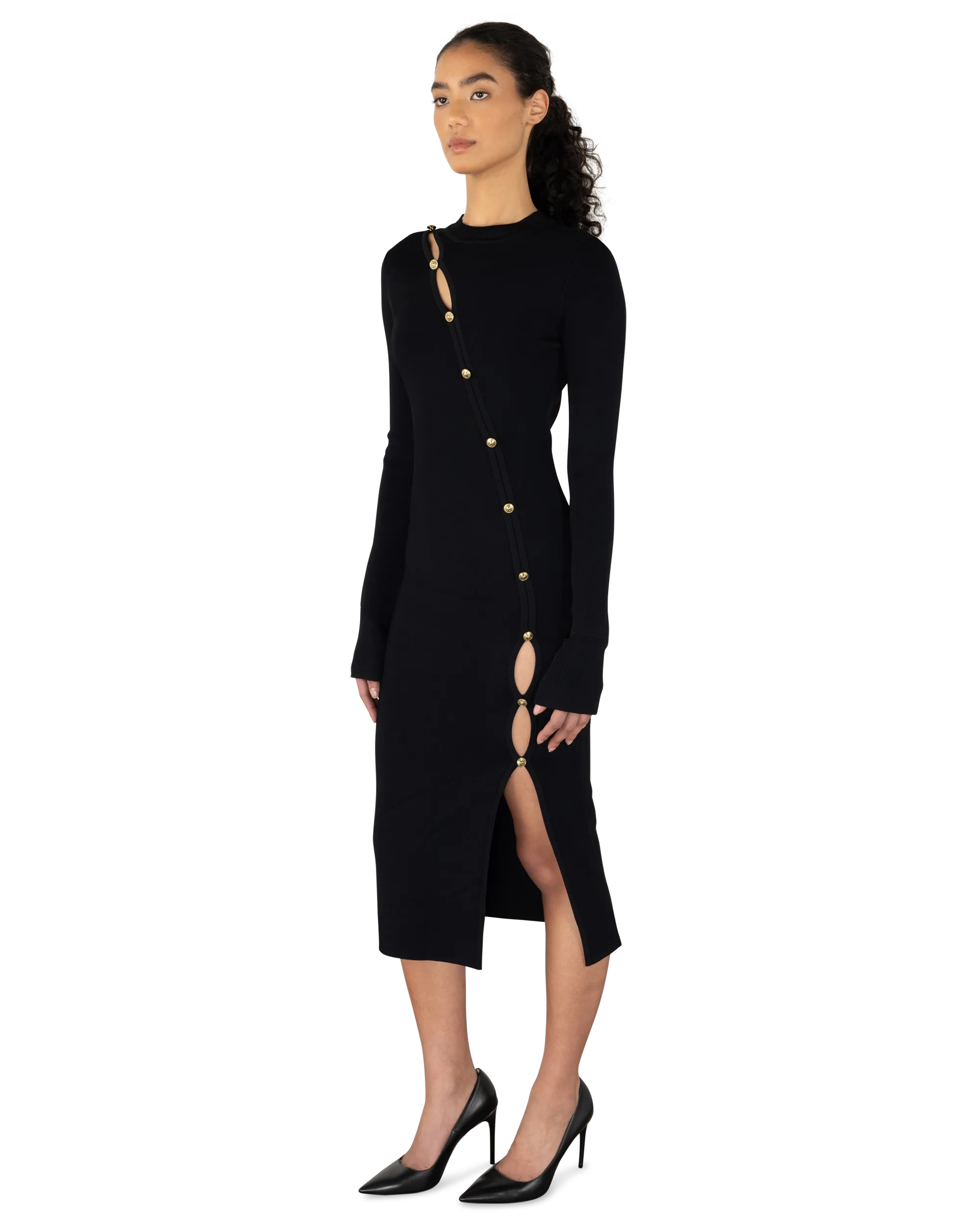 Peek-A-Boo Button Detail Knit Dress
