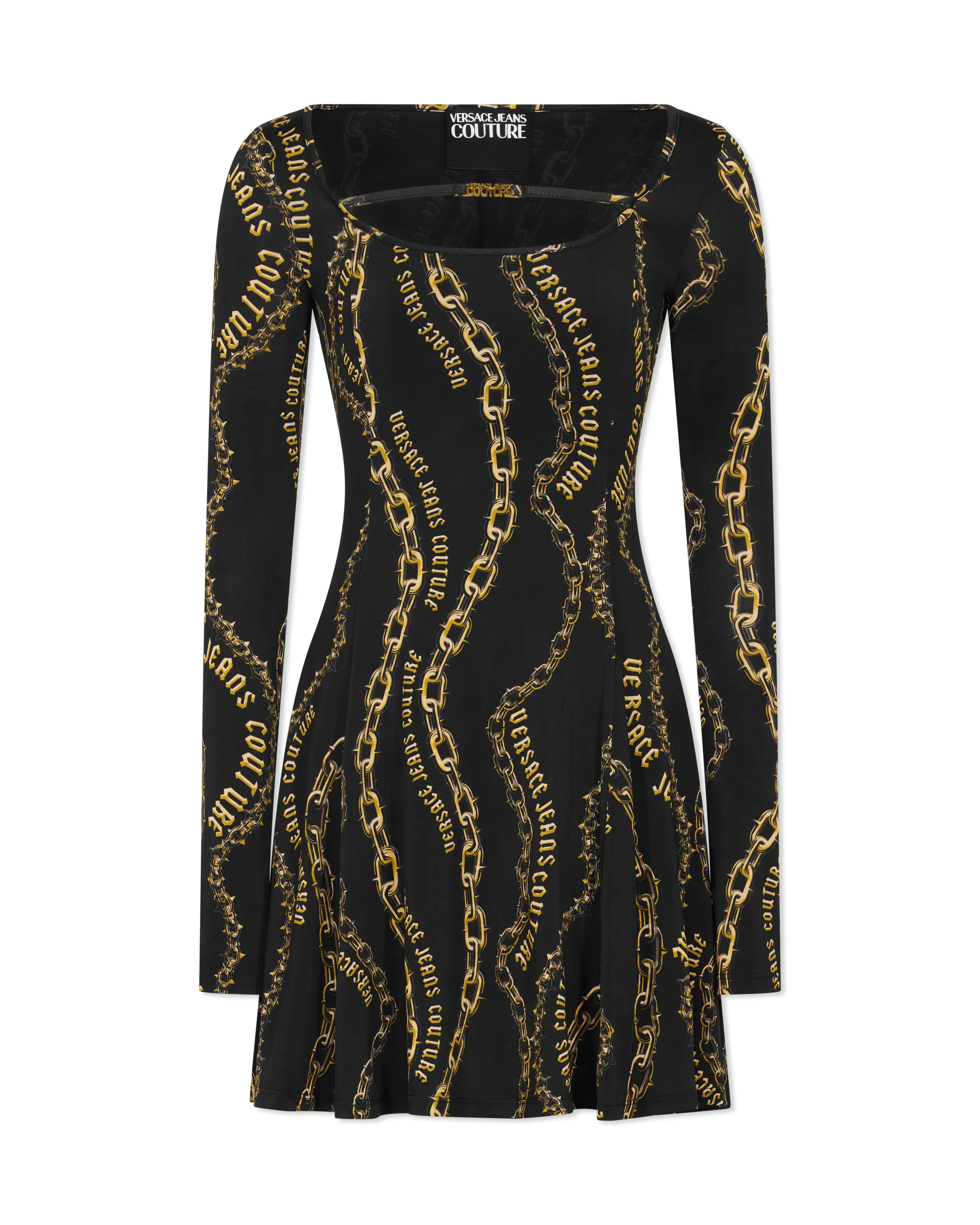 Chain Couture Flared Black Dress