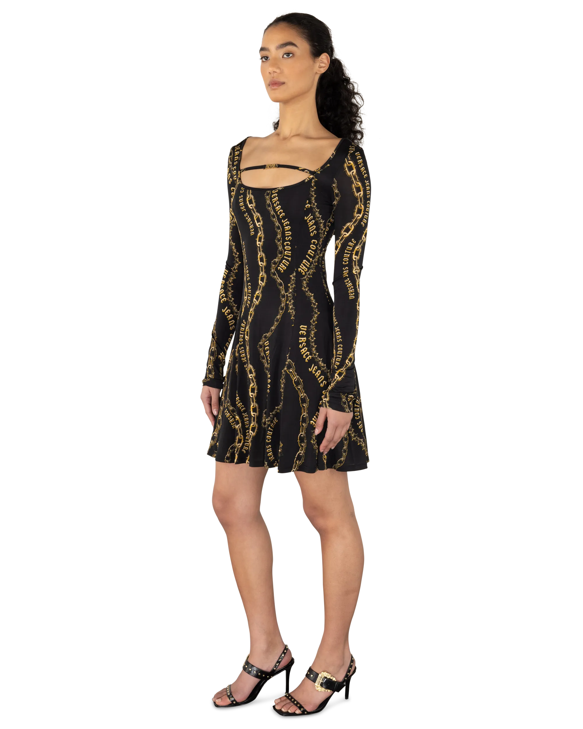 Chain Couture Flared Black Dress