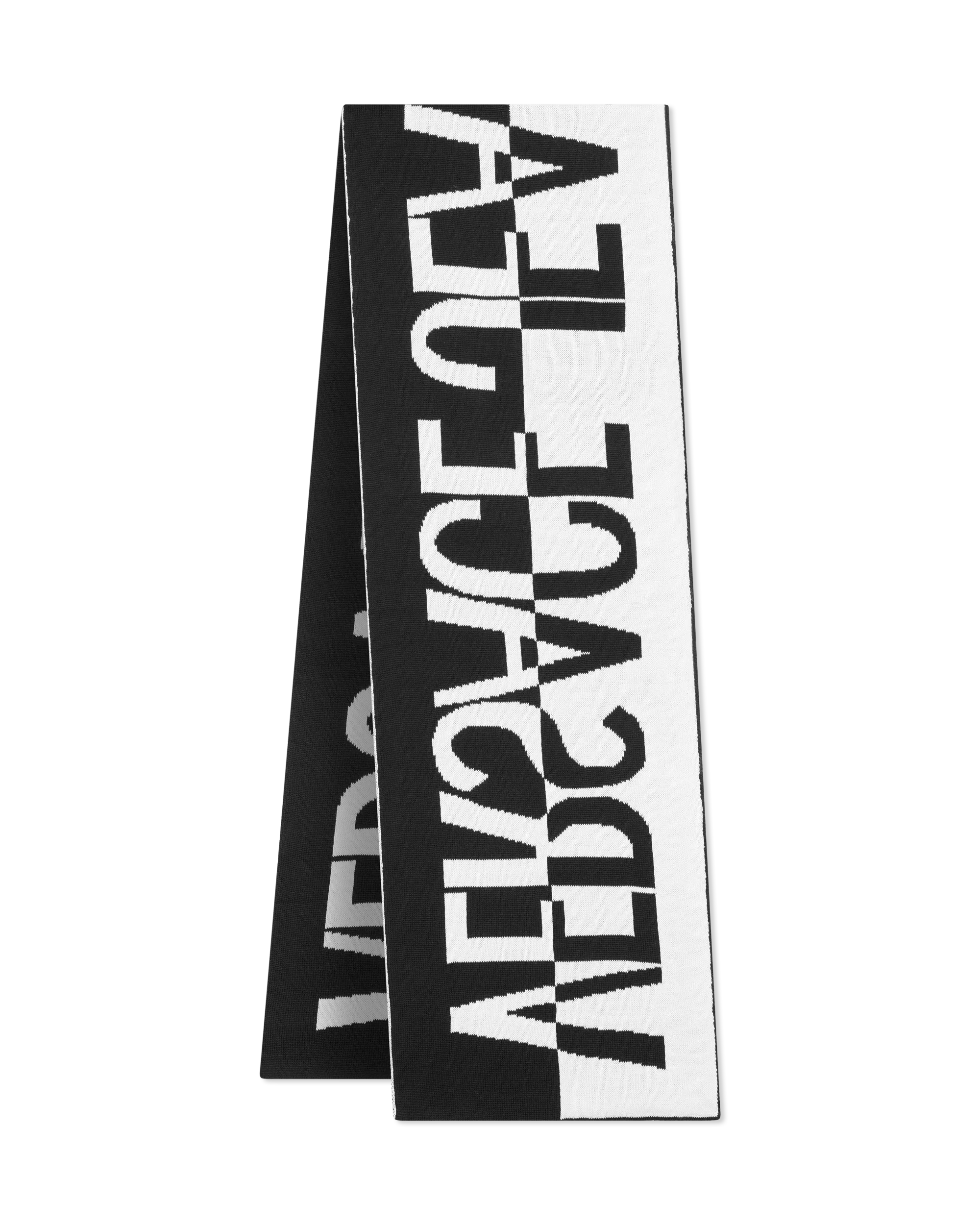 Black Wool Blend Asymmetrical Logo Two-Tone Scarf by Versace Jeans Couture | DIHSAN
