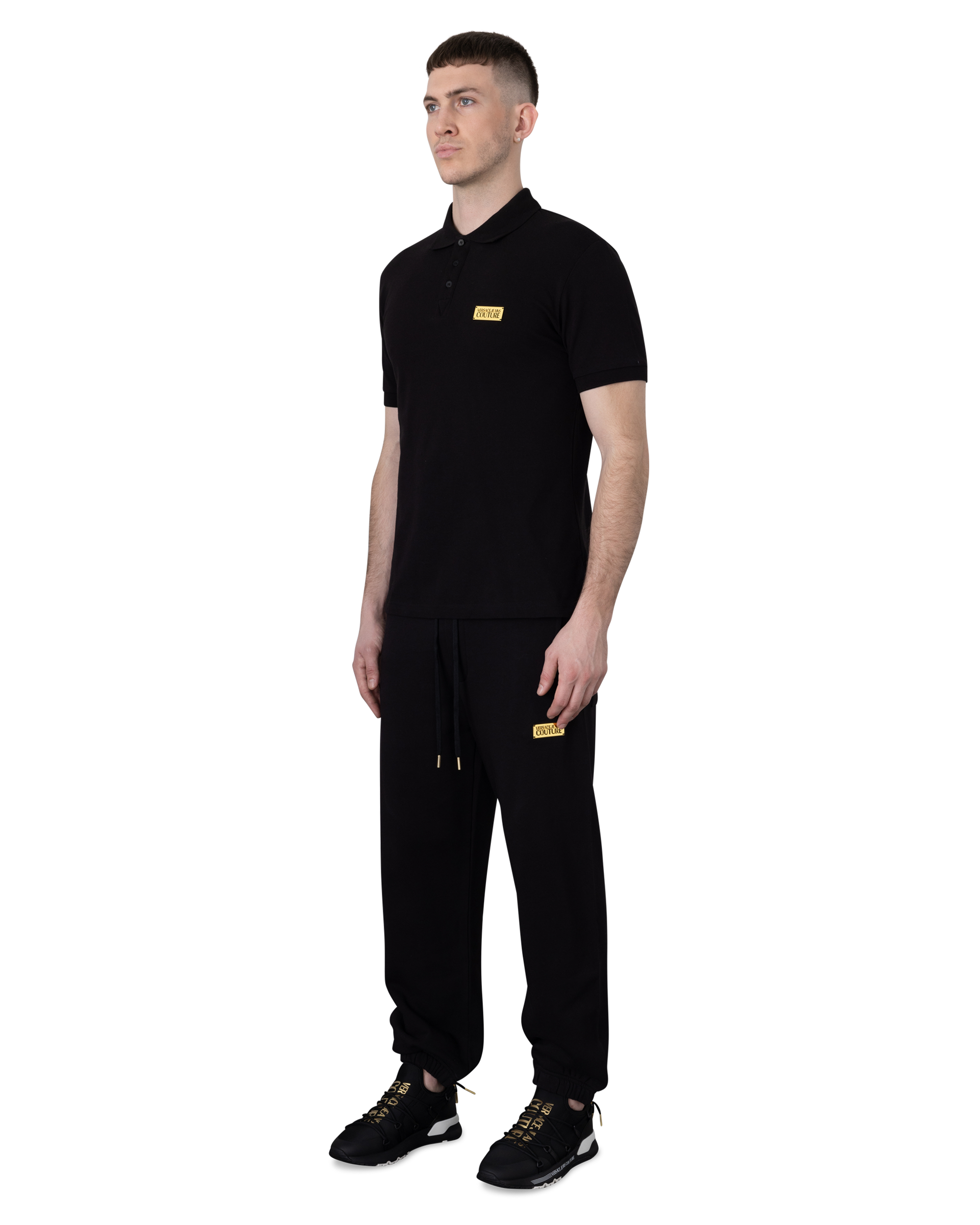 Black Cotton Logo Slim-Fit Polo Shirt by Versace Jeans Couture | DIHSAN