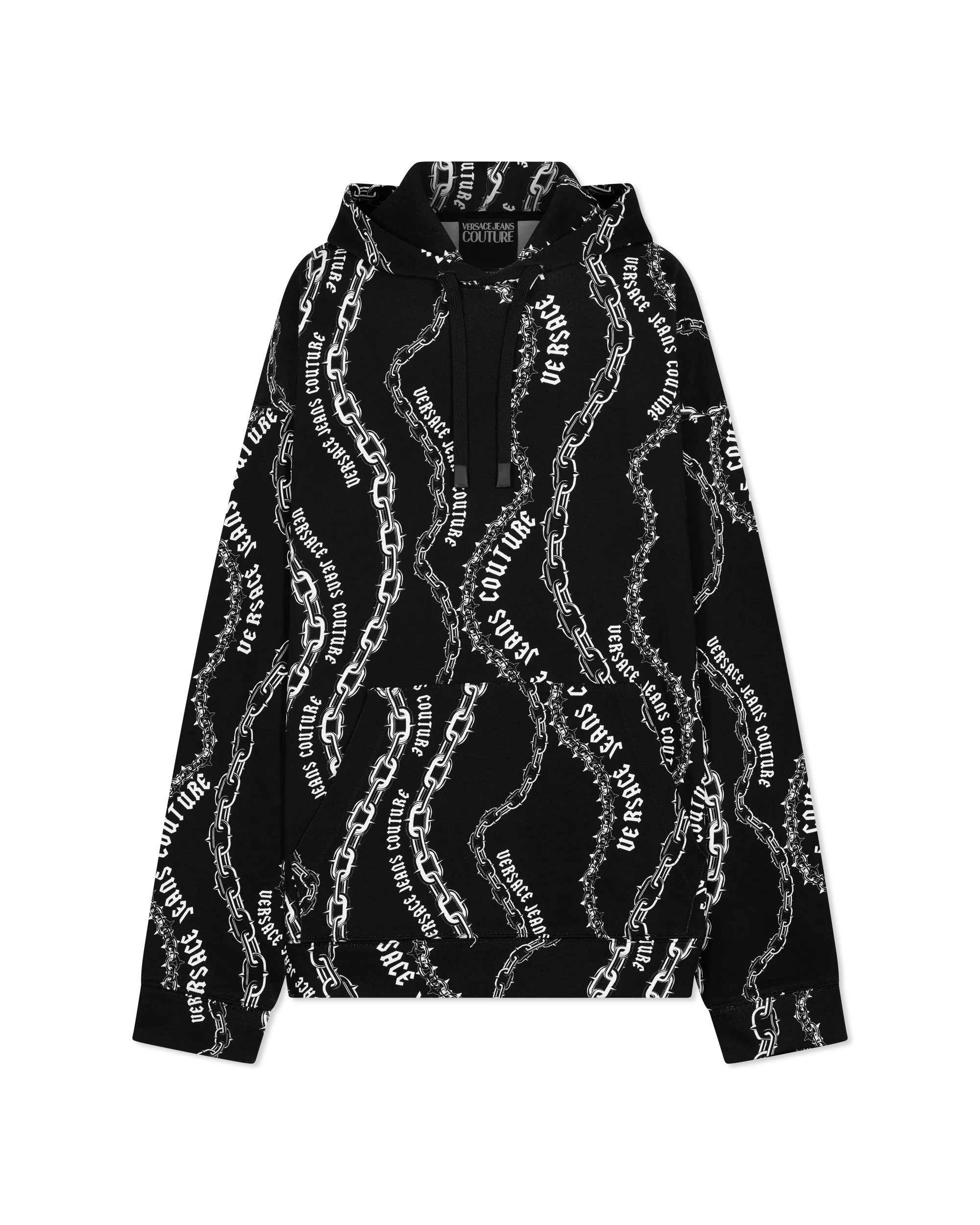 Black+Print Cotton Chain Couture Loose-Fit Hoodie by Versace Jeans Couture | DIHSAN