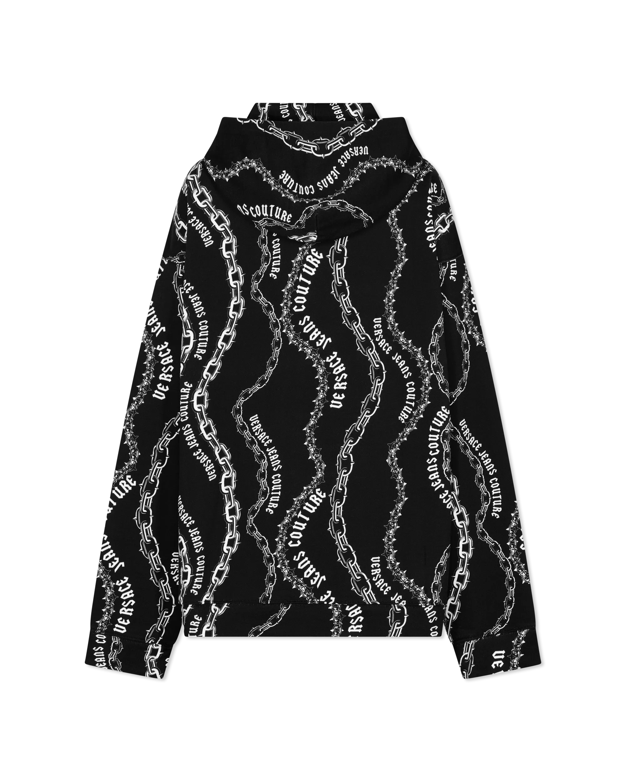 Black+Print Cotton Chain Couture Loose-Fit Hoodie by Versace Jeans Couture | DIHSAN