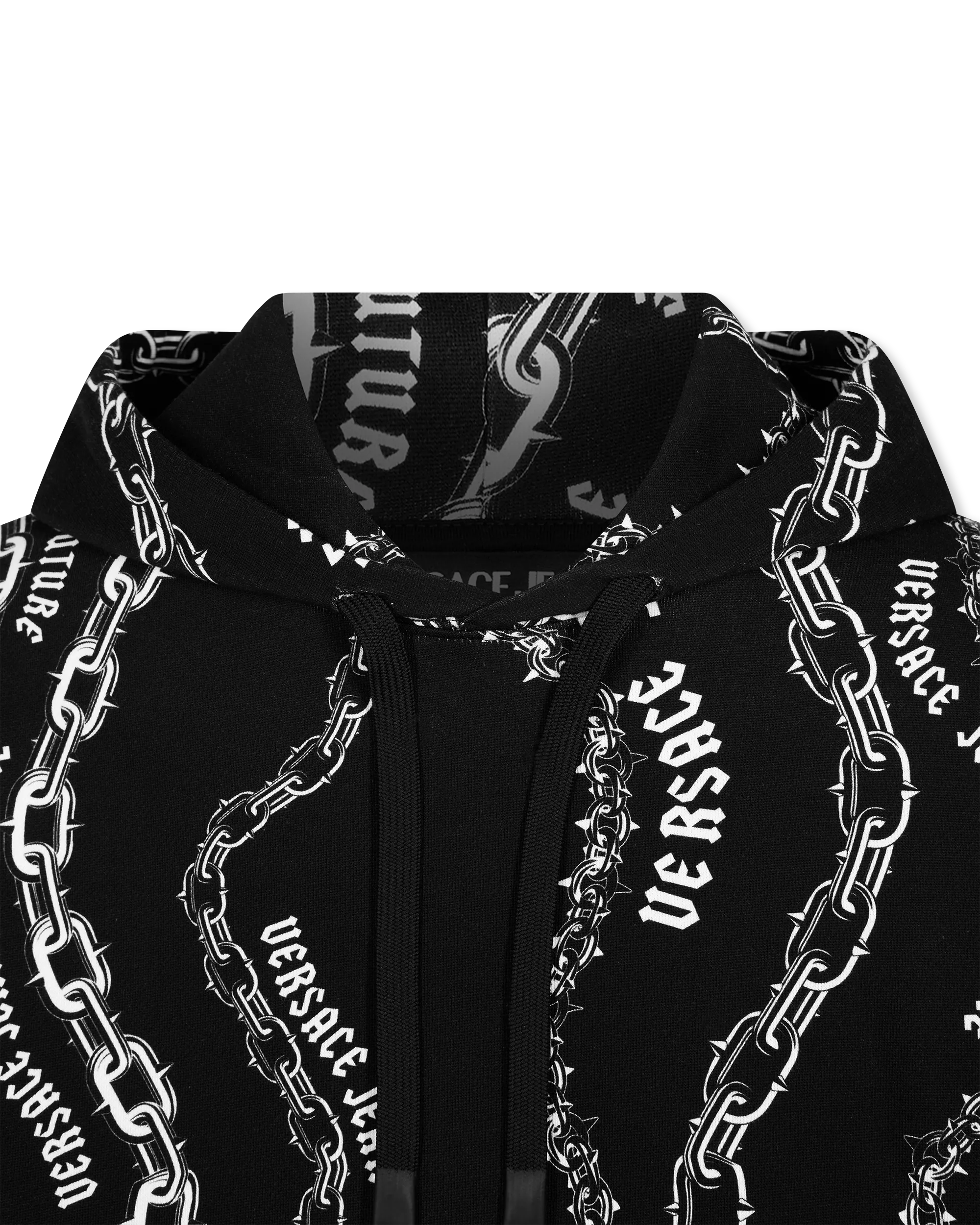 Black+Print Cotton Chain Couture Loose-Fit Hoodie by Versace Jeans Couture | DIHSAN