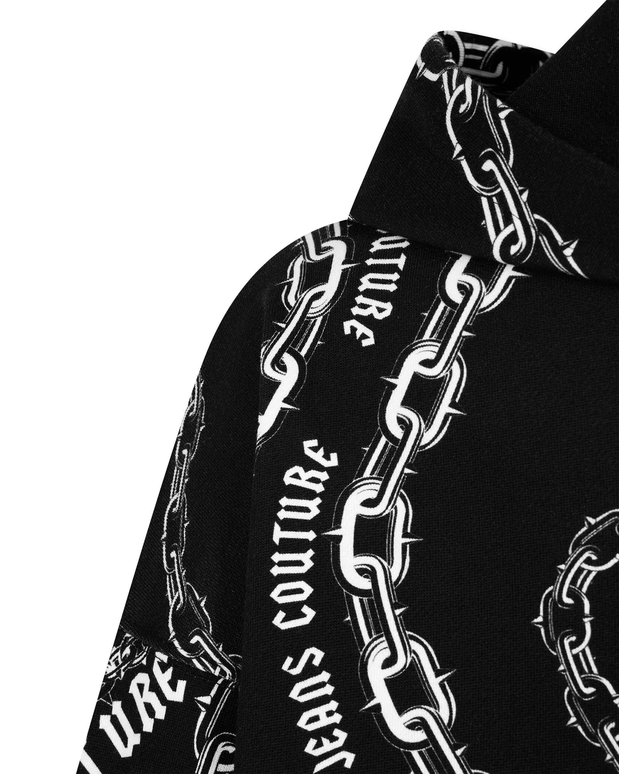 Black+Print Cotton Chain Couture Loose-Fit Hoodie by Versace Jeans Couture | DIHSAN