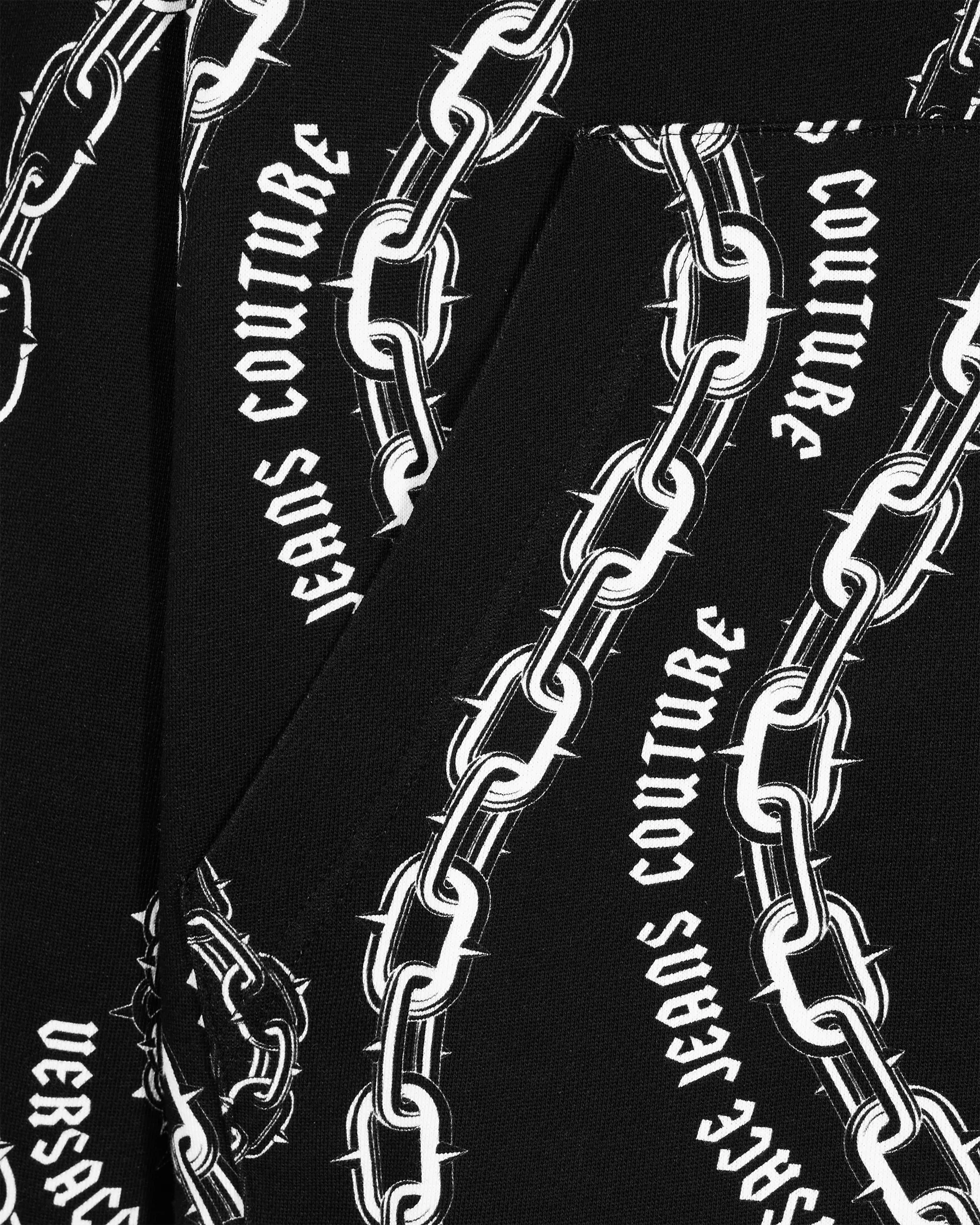 Black+Print Cotton Chain Couture Loose-Fit Hoodie by Versace Jeans Couture | DIHSAN