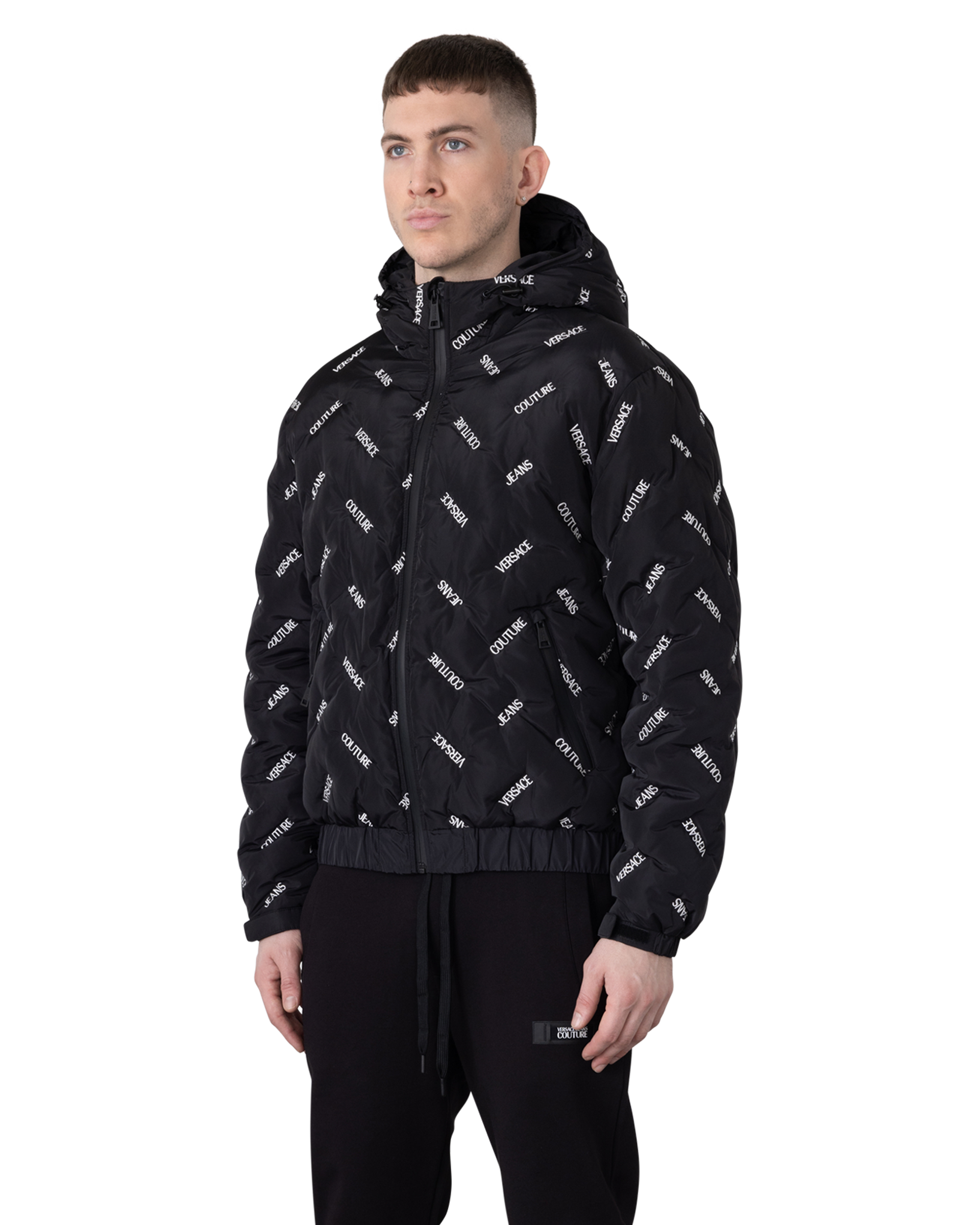 Chevron Logo Print Puffer Jacket