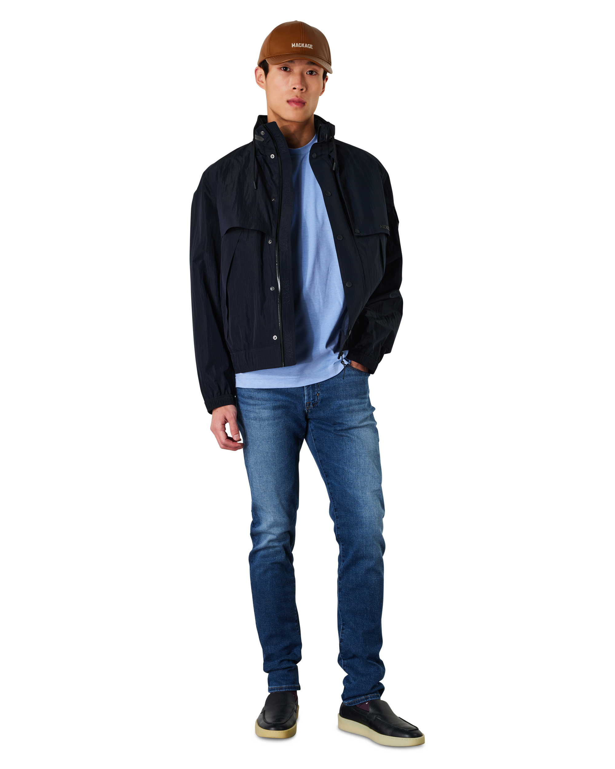 Earth Brown Lamb Mackage ANDERSON-L Leather Logo Baseball Cap by Mackage | DIHSAN