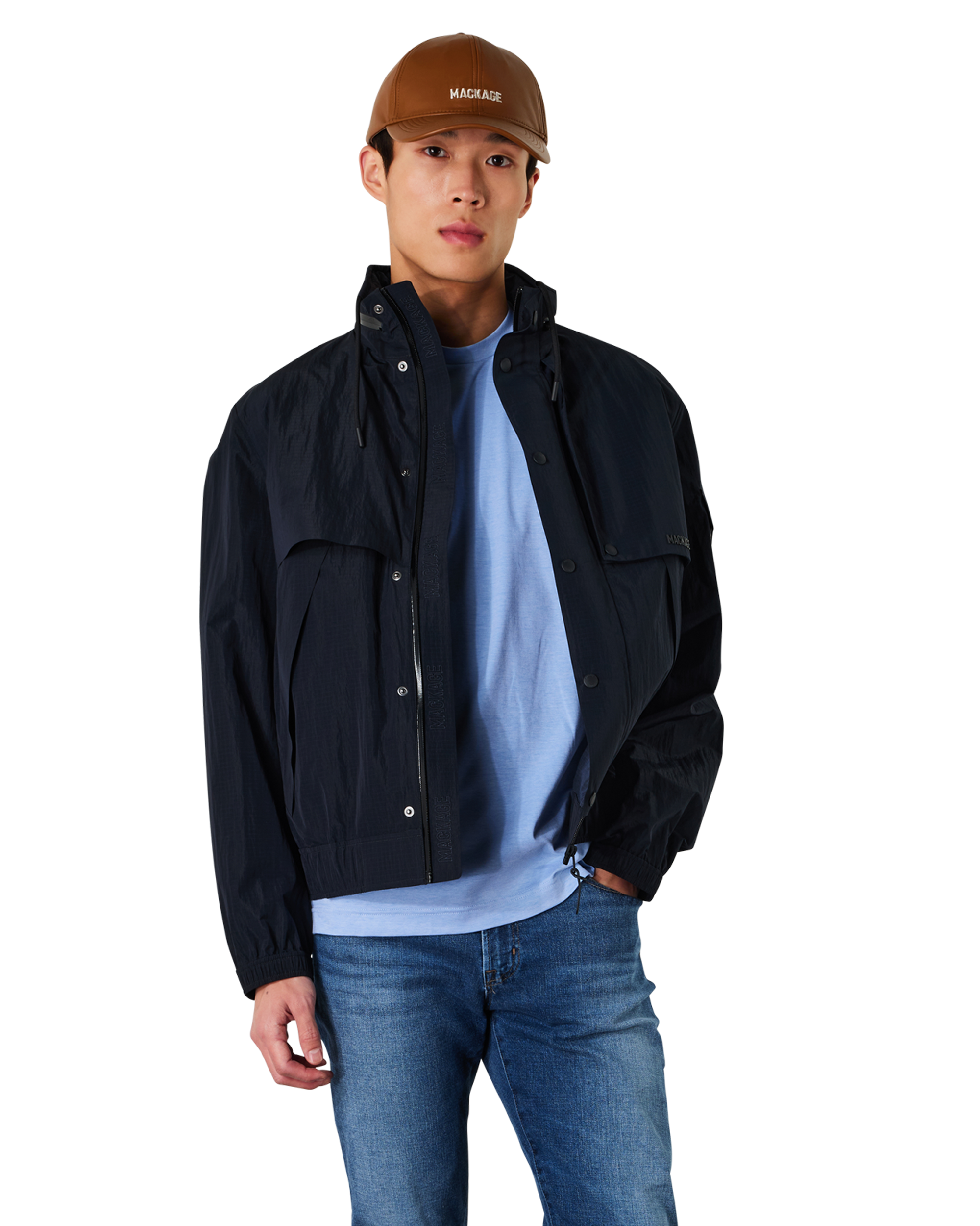 Mackage ANDERSON-L Leather Logo Baseball Cap