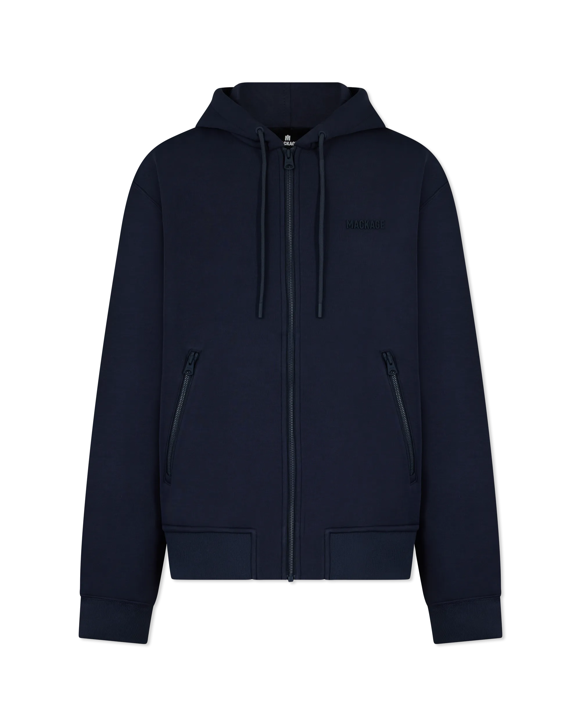 Navy Cotton Mackage KRYSTOS Double-Face Zip-Up Hoodie by Mackage | DIHSAN
